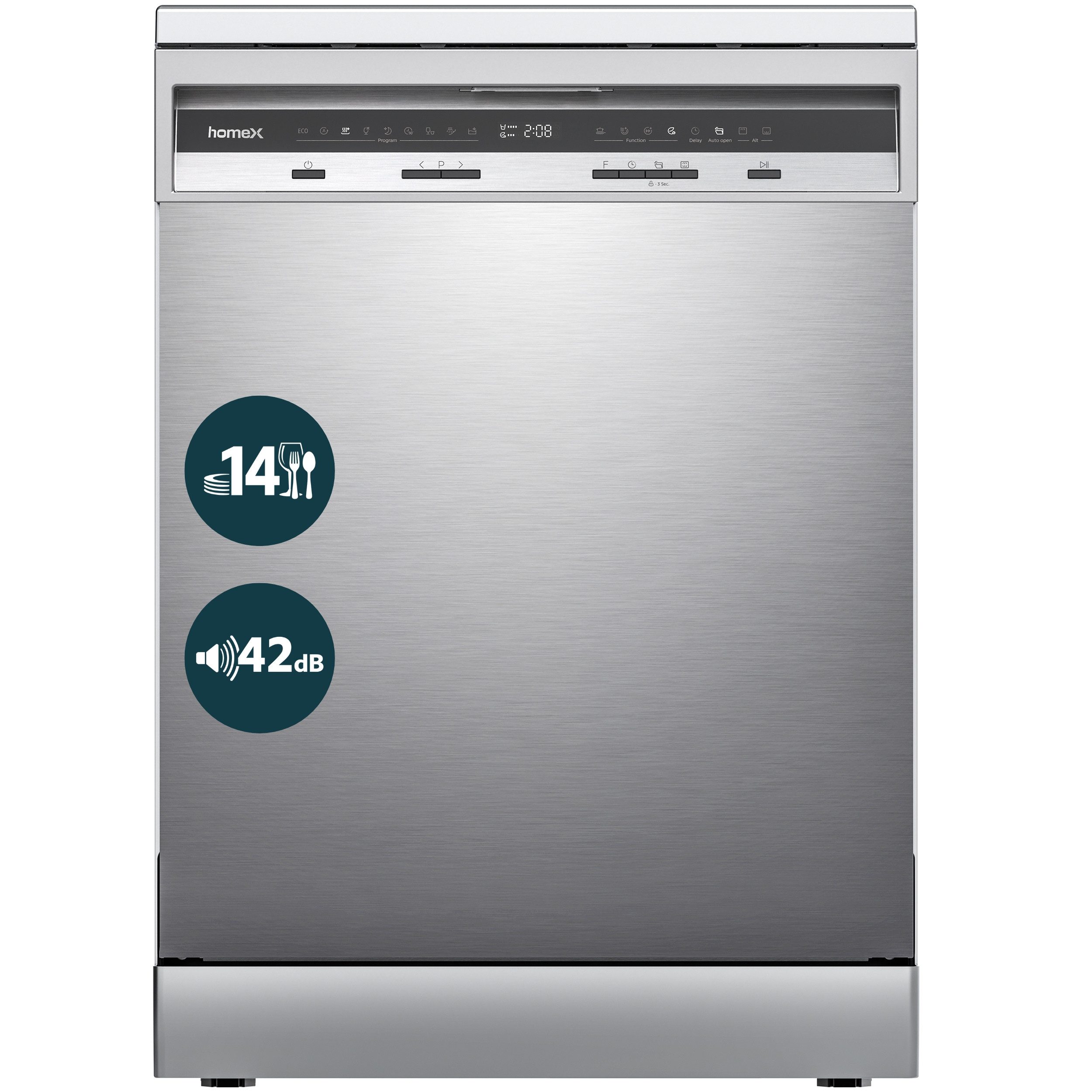 homeX Standgeschirrspüler DWFS601442A-S, 10 l, 14 Maßgedecke, Spülmaschine freistehend 60 cm, 14 Gedecke, AquaStop, unterbaufähig