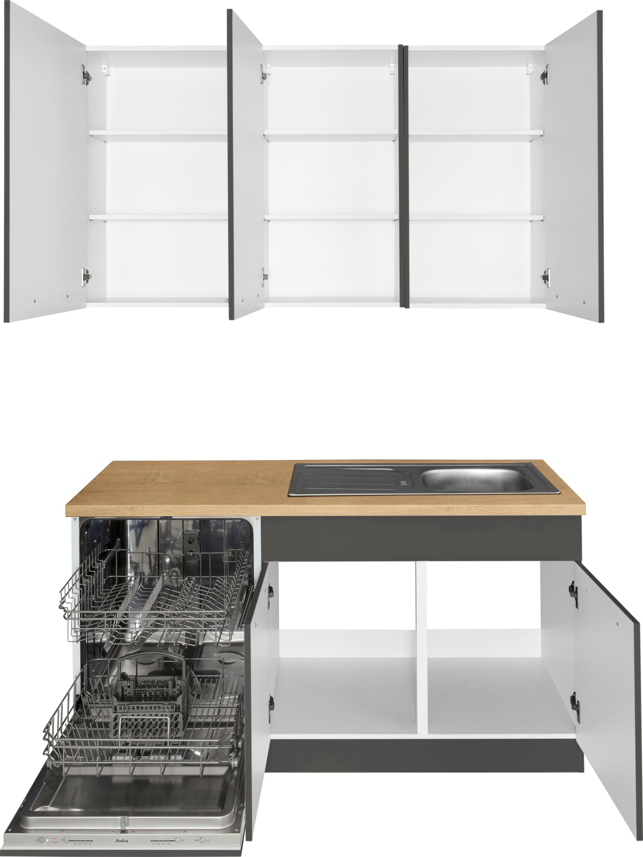 wiho Küchen Winkelküche Unna, Anthrazit x cm 260 | 220 E-Geräten, anthrazit mit Stellbreite
