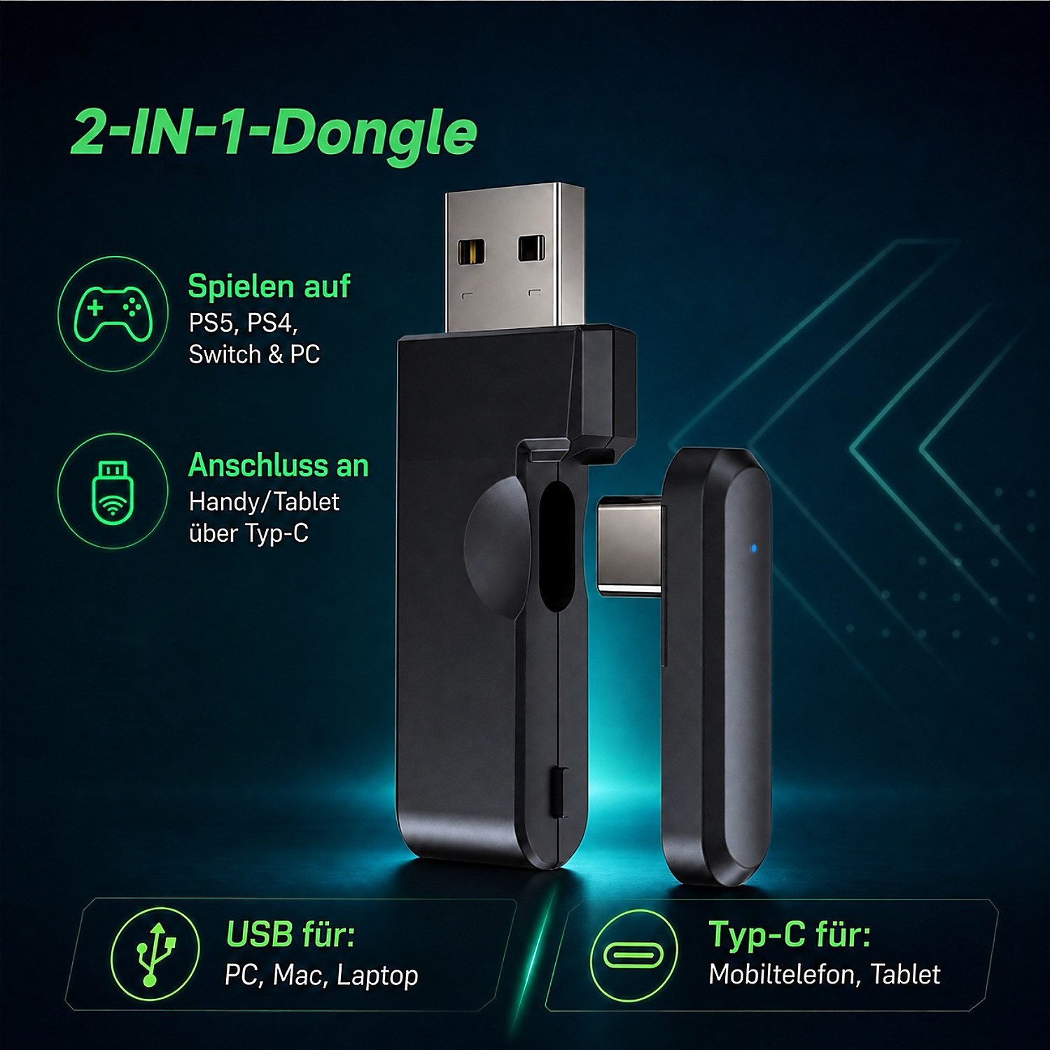 ANYSUN 2,4G Kabelloses Gaming Headset,Bluetooth Gaming-Kopfhörer Gaming-Headset (Faltbar Bluetooth Kopfhörer,Headset kabellos für PC,PS5,PS4,Switch)