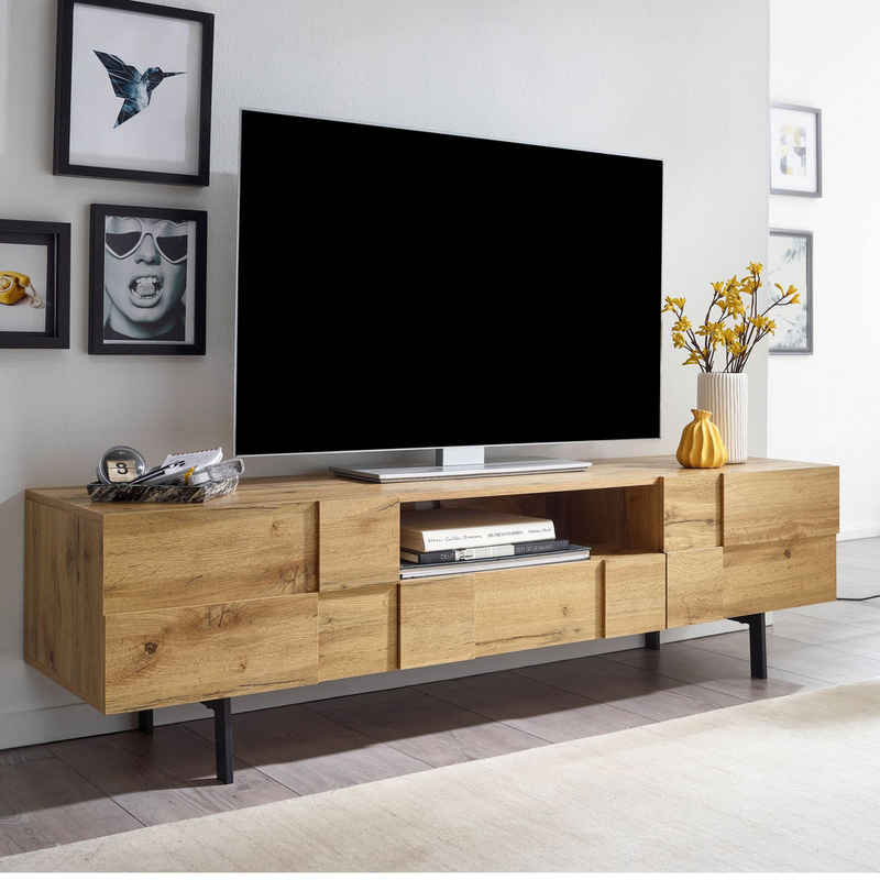 FINEBUY Lowboard FB77754 (Holz Eiche-Dekor 160x46x43 cm mit zwei Türen), TV-Kommode Hoch, TV-Schrank Modern, Fernsehtisch