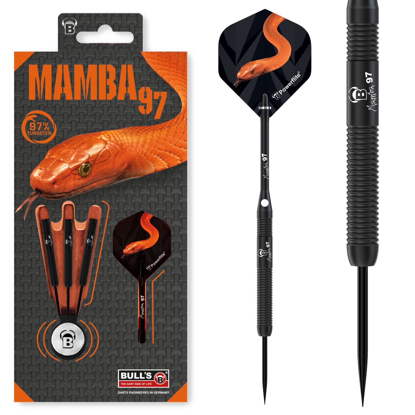 Dartpfeil Steeldarts Bull`s, Mamba97 M1, 97% Tungsten, Titanbeschichtung, 21g, S