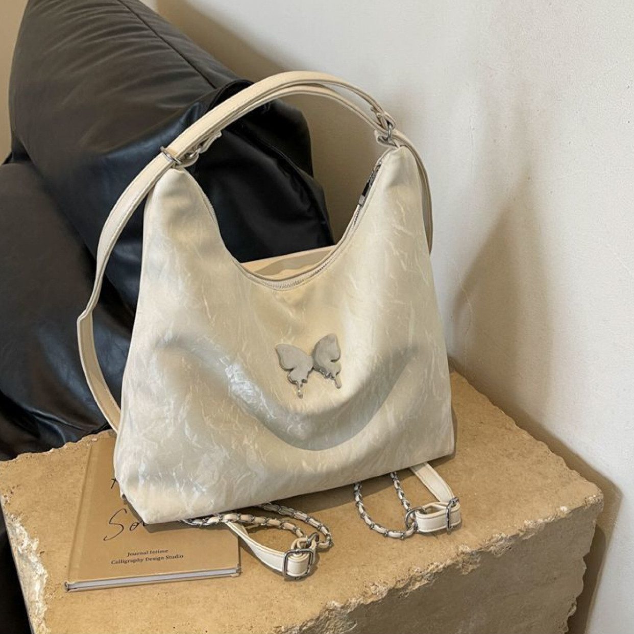 Super Solu Schultertasche Multifunktionale Damen Tasche 3-in-1 mit Schmetterling & Kette (Stück, 1-tlg., B/H/T30/26,5/9cm), 3 Tragemöglichkeiten: Rucksack, Schu – Bild 5 von 5