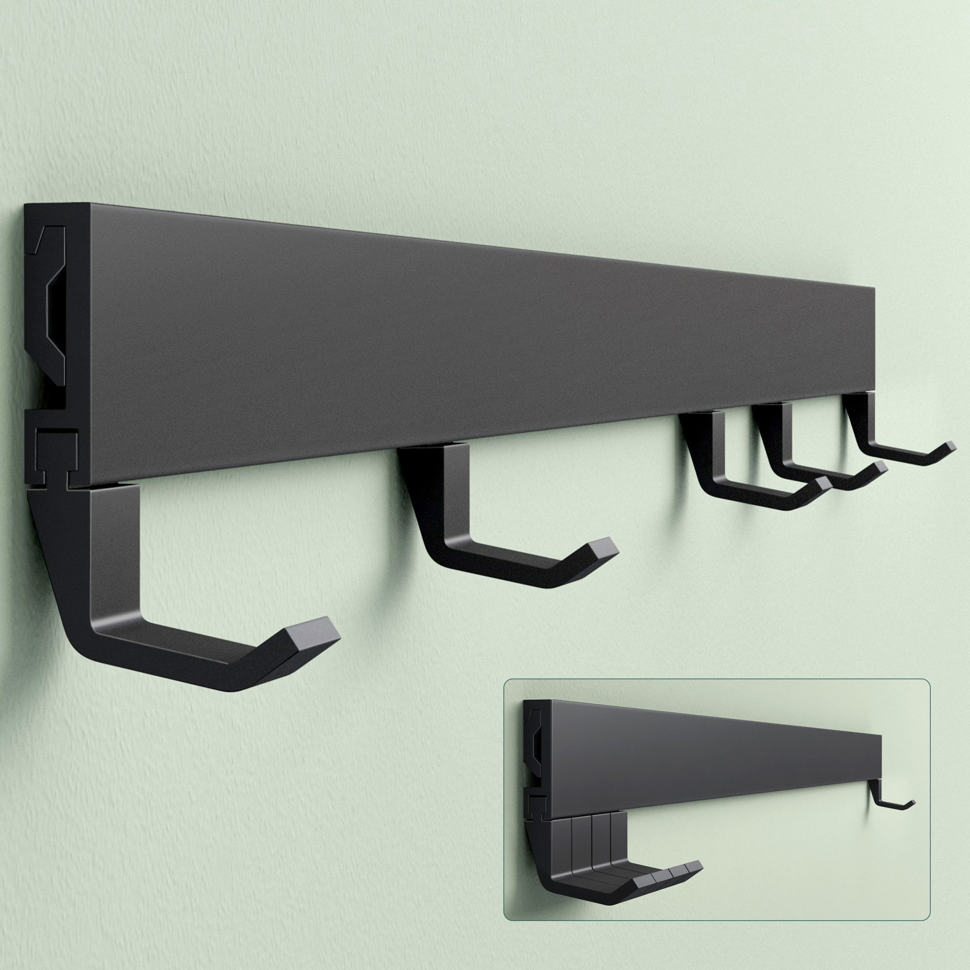 Mai & Mai Garderobenleiste Wandgarderobe mit verstellbaren 5/6/8 Haken aus Alu Stalo-10 (5 St), Oberfläche pulverbeschichtet, Hakenabstand frei verstellbar