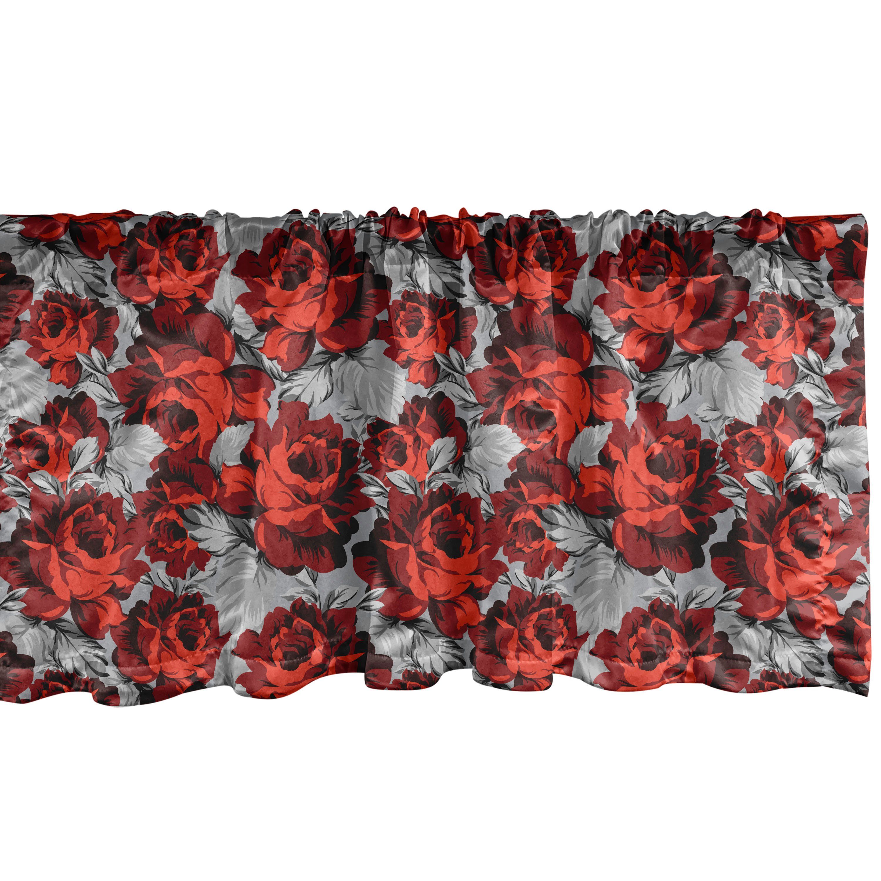 Scheibengardine Vorhang Volant für Küche Schlafzimmer Dekor mit Stangentasche, Abakuhaus, Microfaser, Blumen Rosen Vintage Valentines