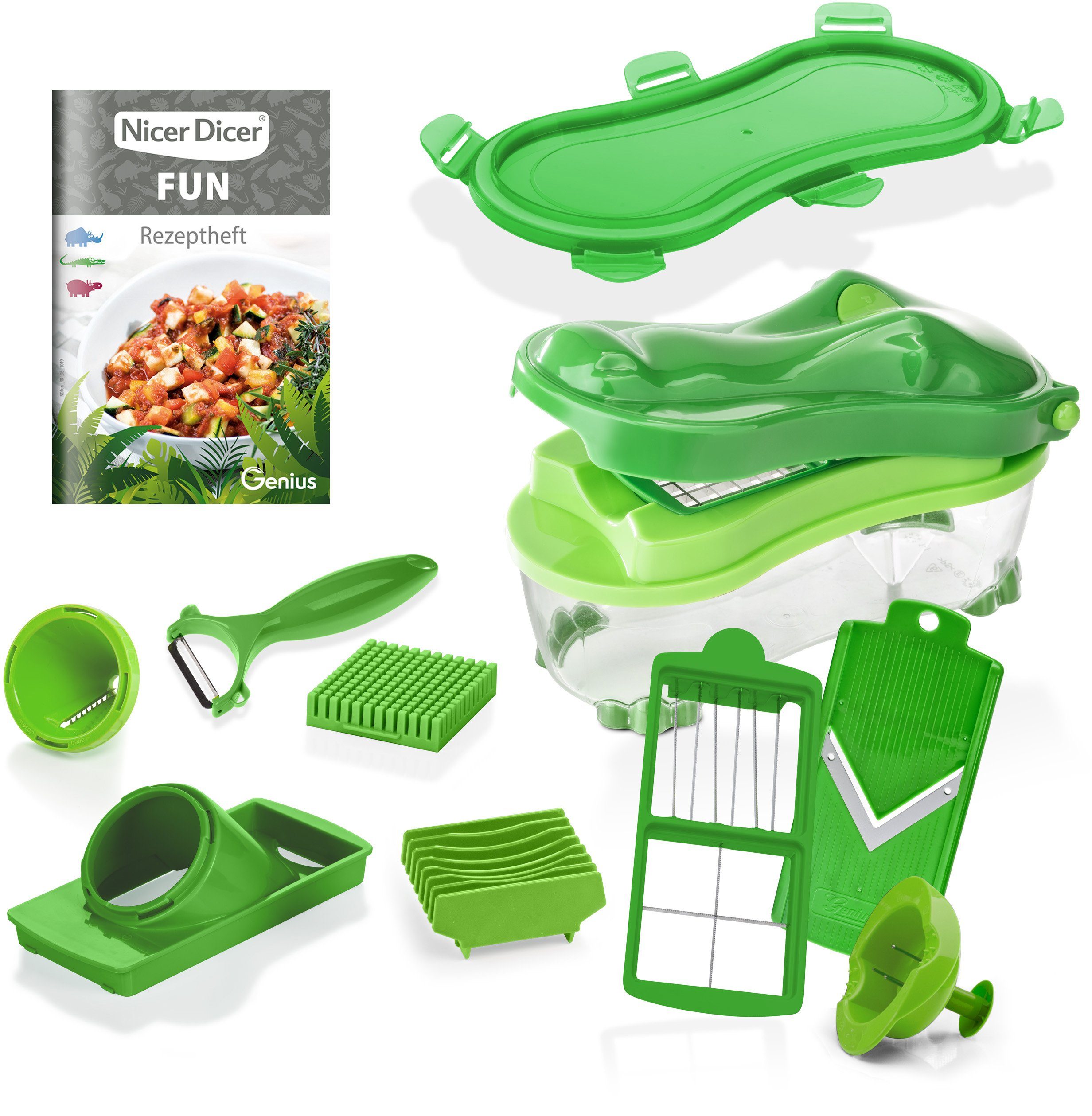 Genius Zerkleinerer Nicer Dicer Fun, 1500 ml Kunststoff-Auffangbehälter, Set 14-tlg