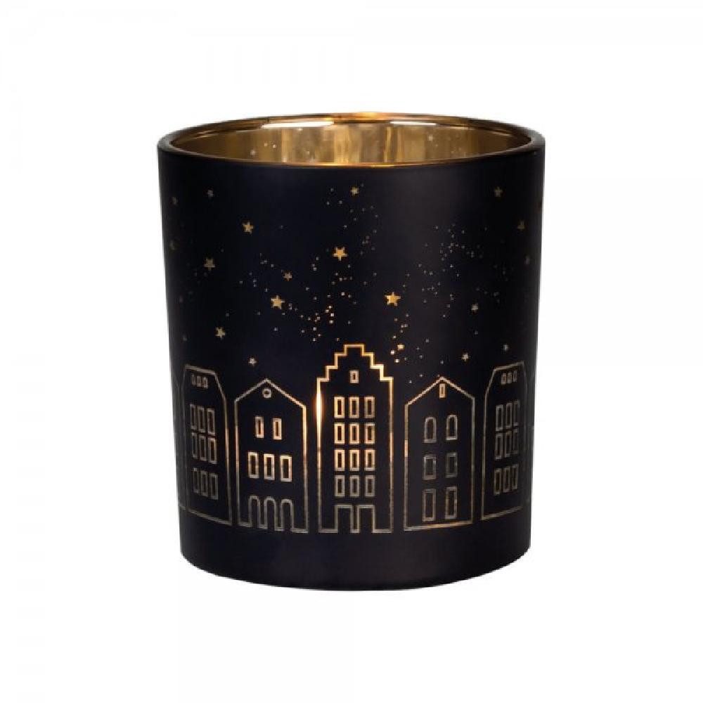 Räder Windlicht Design Teelichthalter Glanzlicht Lichthäuser Schwarz-Gold ( günstig online kaufen