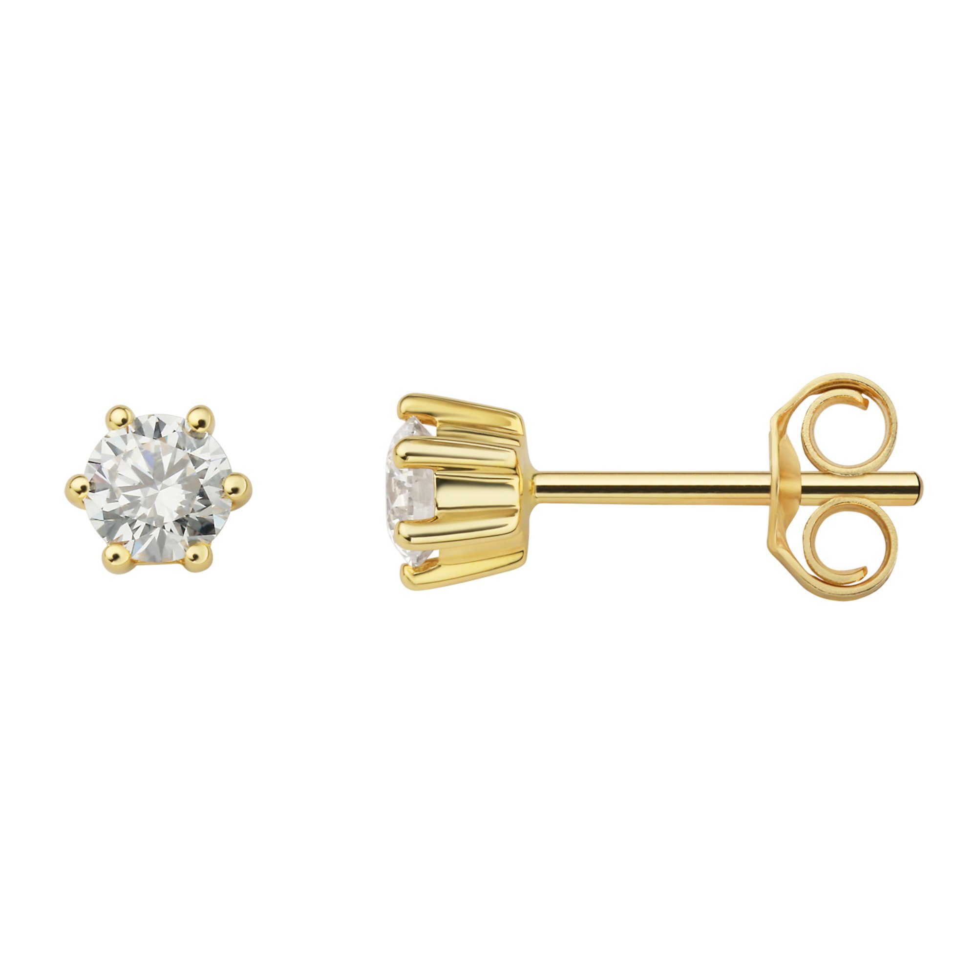 Ohrstecker 585 Ohrstecker Diamant Brillant 0.4 Schmuck Paar Ohrringe Damen ONE Gelbgold, ELEMENT aus Gold ct