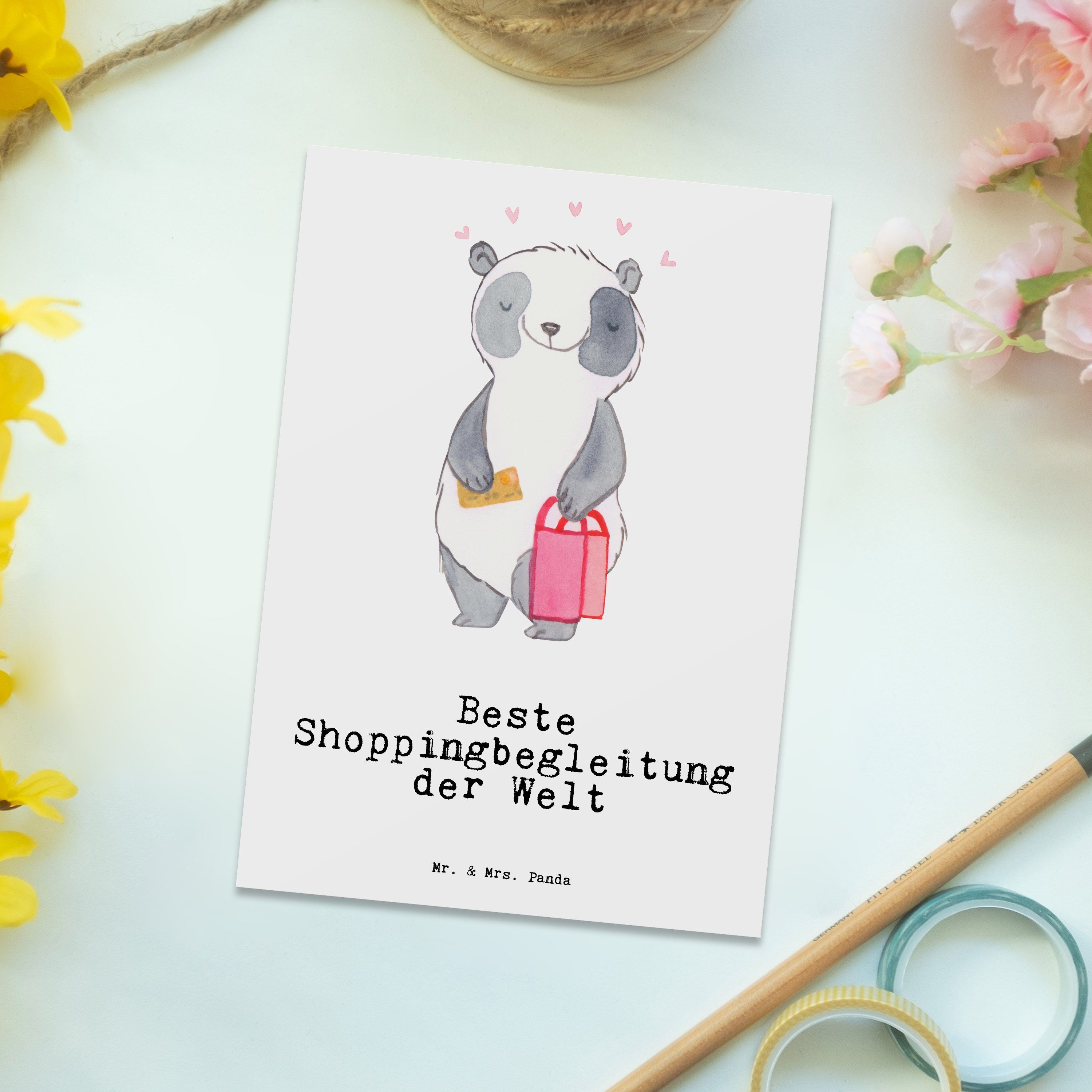 Postkarte - - Mrs. Welt Beste Panda Geschenk, Shoppingbegleitung Geburtstag Mr. Panda Weiß & der