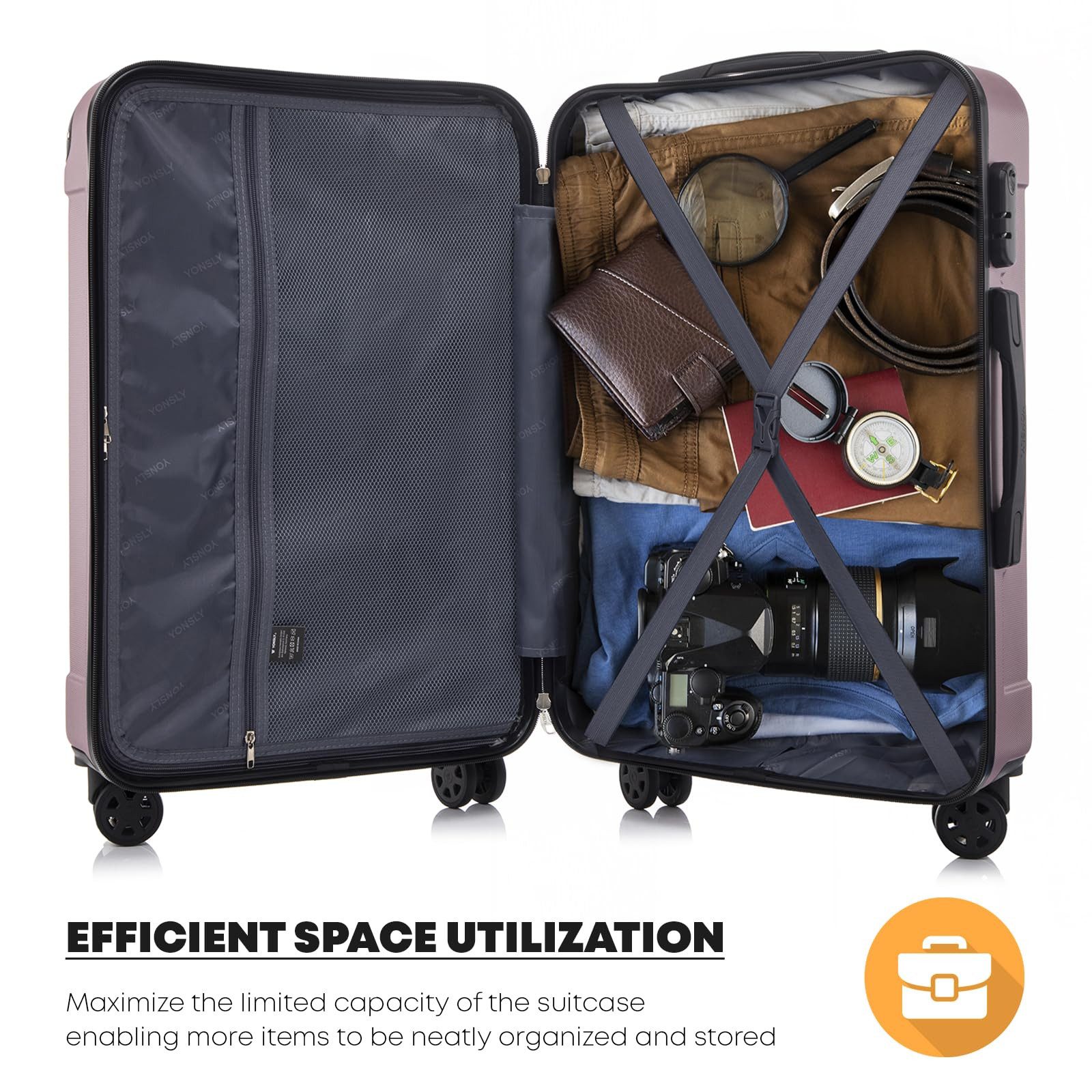 YONSLY Trolleyset Hartschalen-Reisekoffer Rollkoffer Trolley Gepäckset aus ABS, 4 Rollen, (Reiseset, 2 tlg., Größen L&XL), mit 360° Doppelrollen, Zahlenschloss und ergonomischem Gummigriff