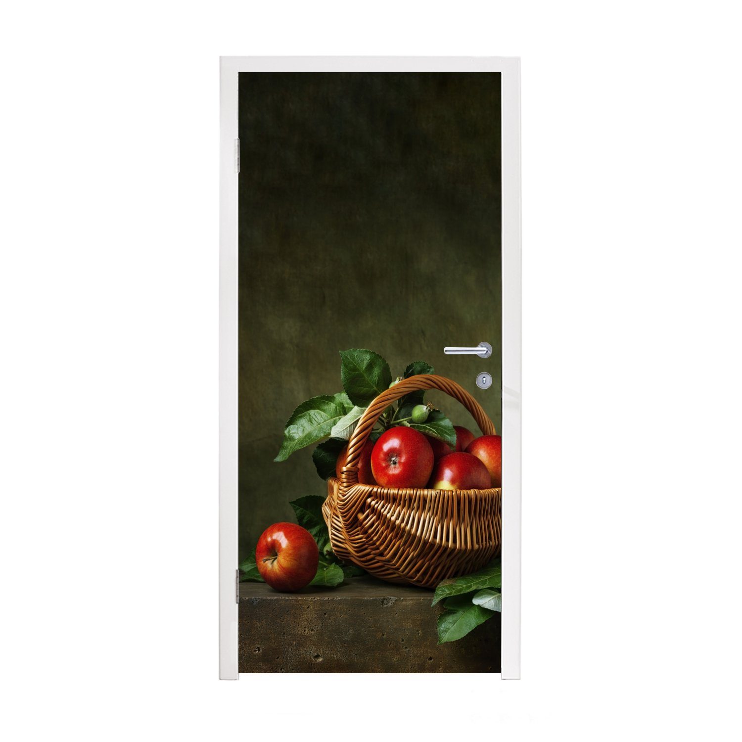 MuchoWow Türtapete Rustikal - Apfel - Obst - Rot - Korb - Stilleben, Matt, bedruckt, (1 St), Fototapete für Tür, Türaufkleber, 75x205 cm