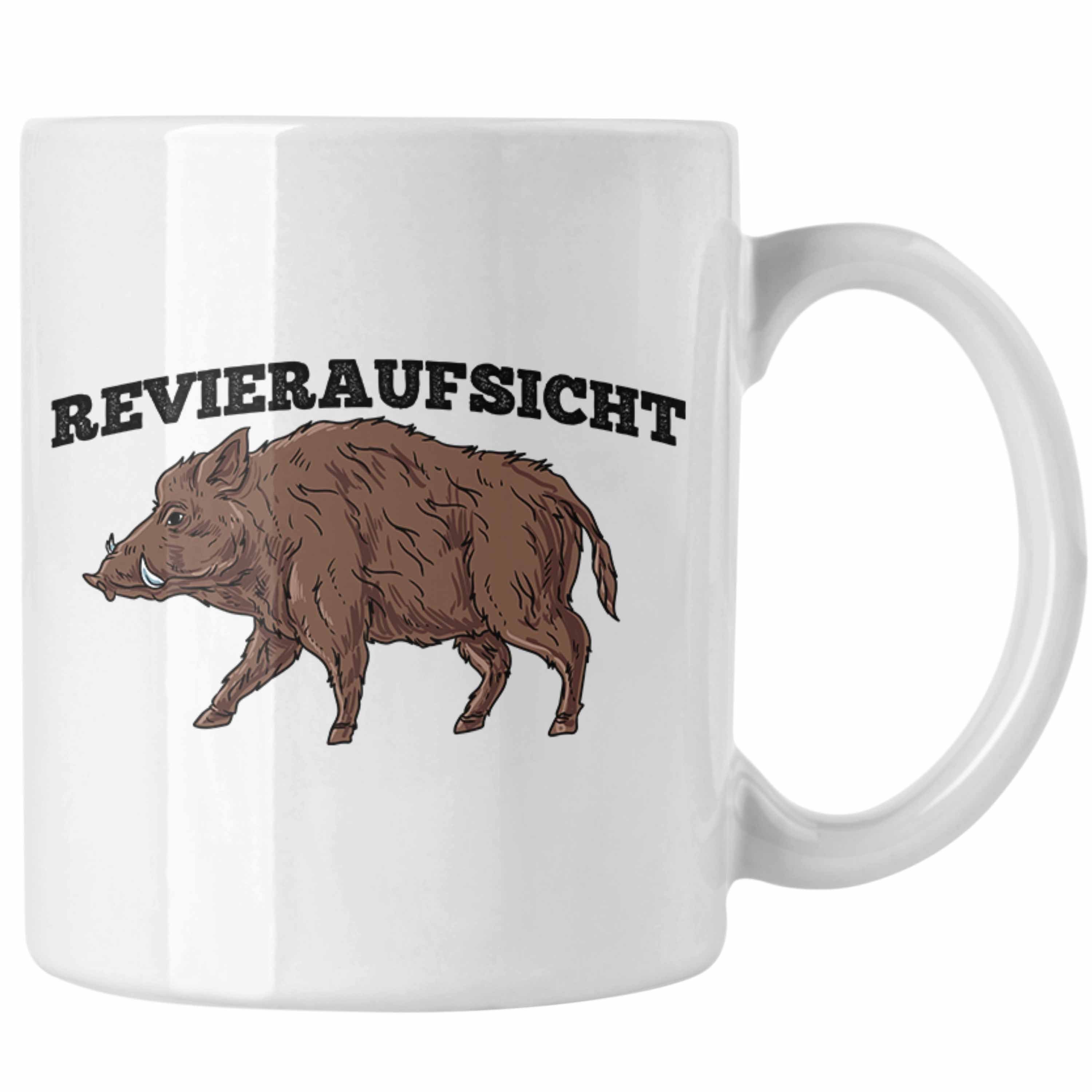 Tasse für Wildschwein Jäger J Tasse Trendation Weiss Geschenk "Revieraufsicht" Grafik Lustige