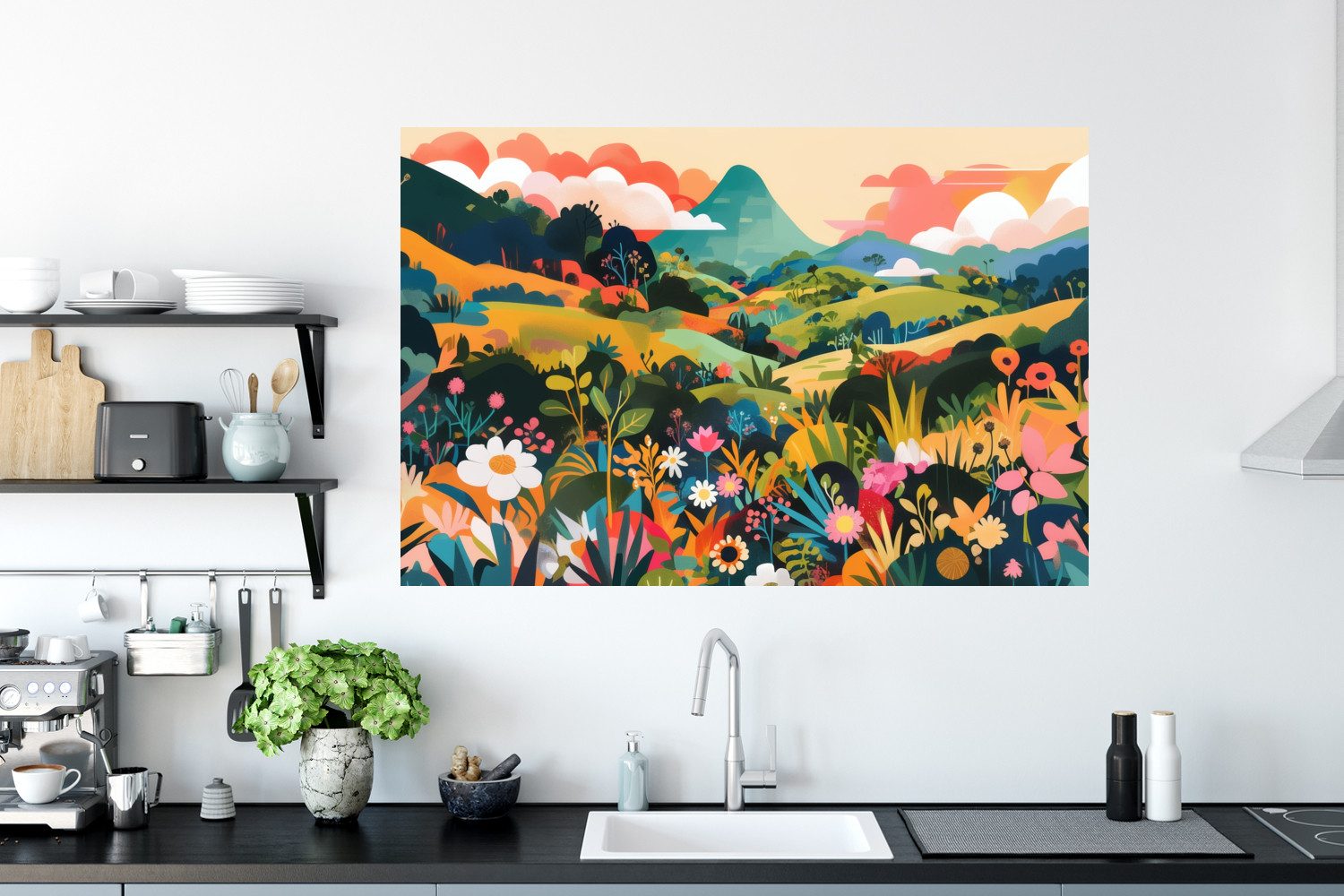 MuchoWow Wandsticker Sonnenlicht - Hügel - Bewölkter Himmel (1 St), Wanddeko, Aufkleber, Wandtattoo, 120x80 cm