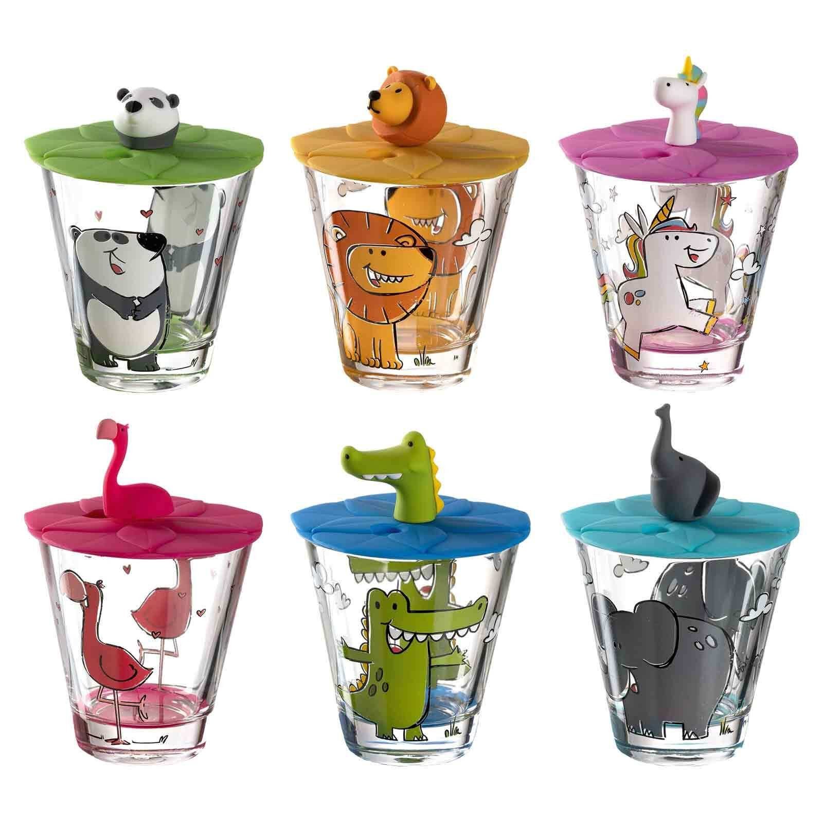 LEONARDO Kinderbecher Bambini Kinderbecher mit Deckel 215 ml 6er Set, 6-tlg., Glas