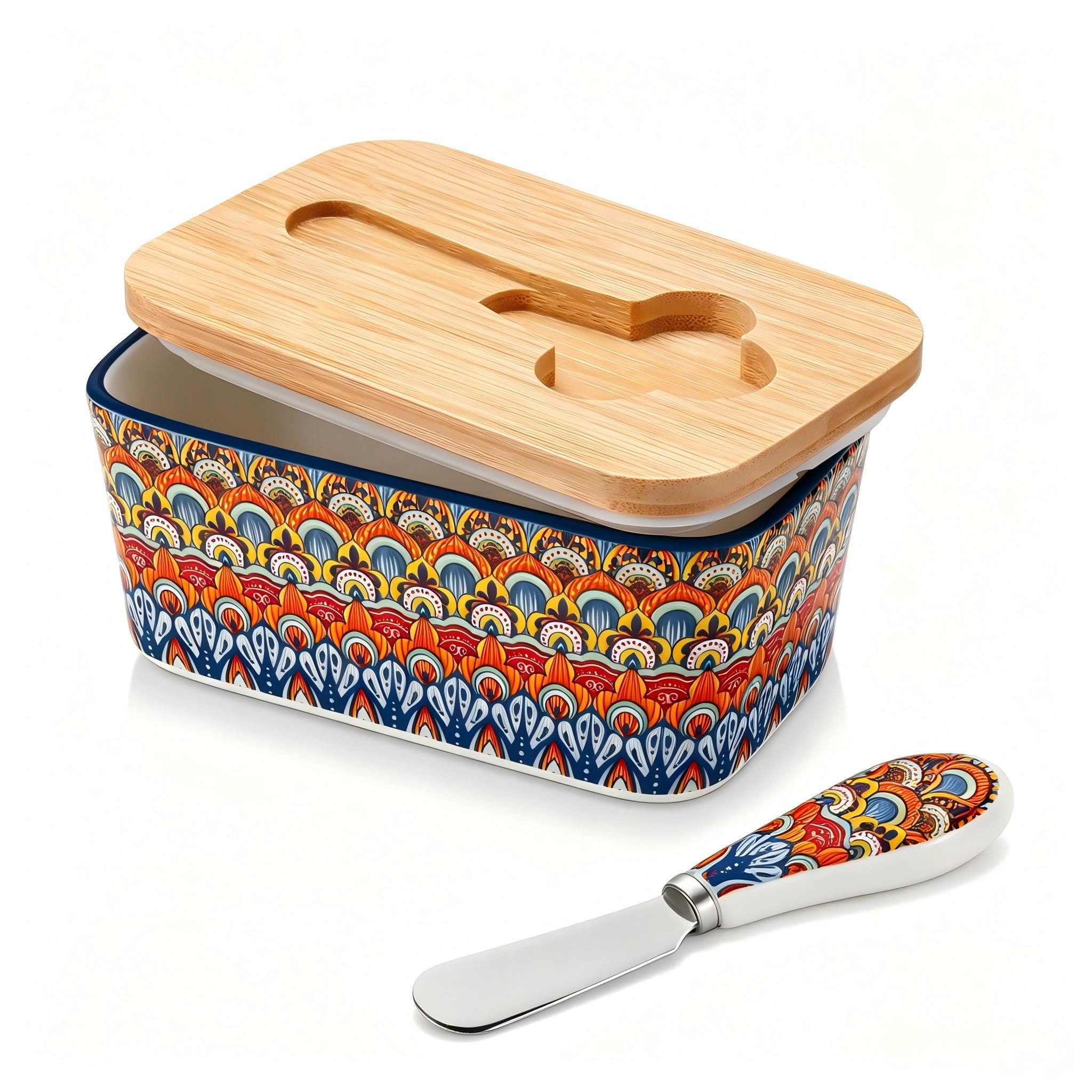 vancasso Butterdose Porzellan Butterdose mit Deckel, Butterbestreichmesser, Boho-Stil, Porzellan, (Set, 1-tlg)