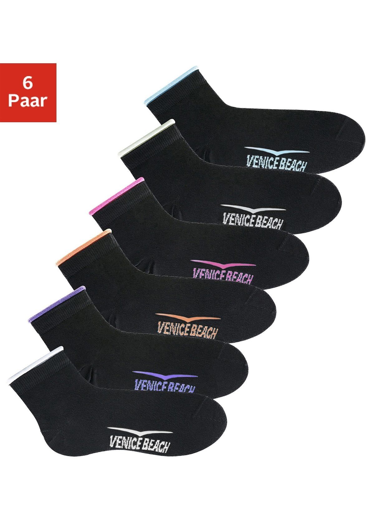 Venice Beach Kurzsocken Sport & Lifestyle Sneaker Socken Damen (Packung, 6-Paar, Quarter Sock) mit druckfreiem Bündchen