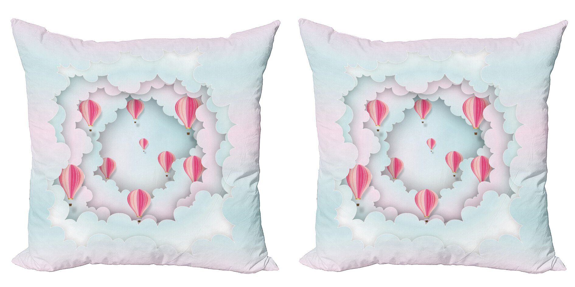 Kissenbezüge Modern Accent Doppelseitiger Digitaldruck, Abakuhaus (2 Stück), Blau Und Pink Dreamy Clouds Ballon