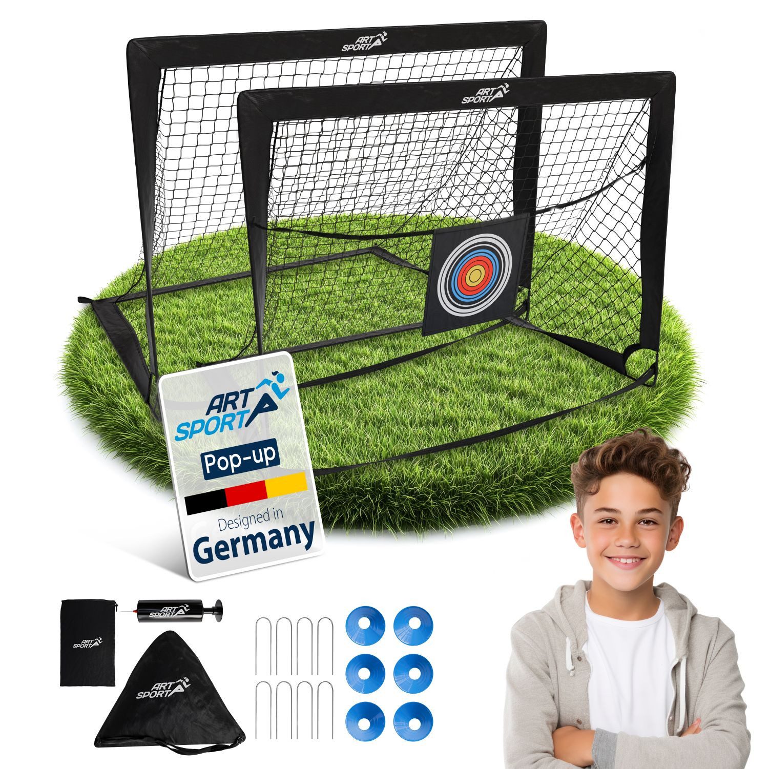 ArtSport Fußballtor Goal Master, Pop-up Ворота für Kinder, 2er Set mit Zubehör, faltbar, Indoor & Garten