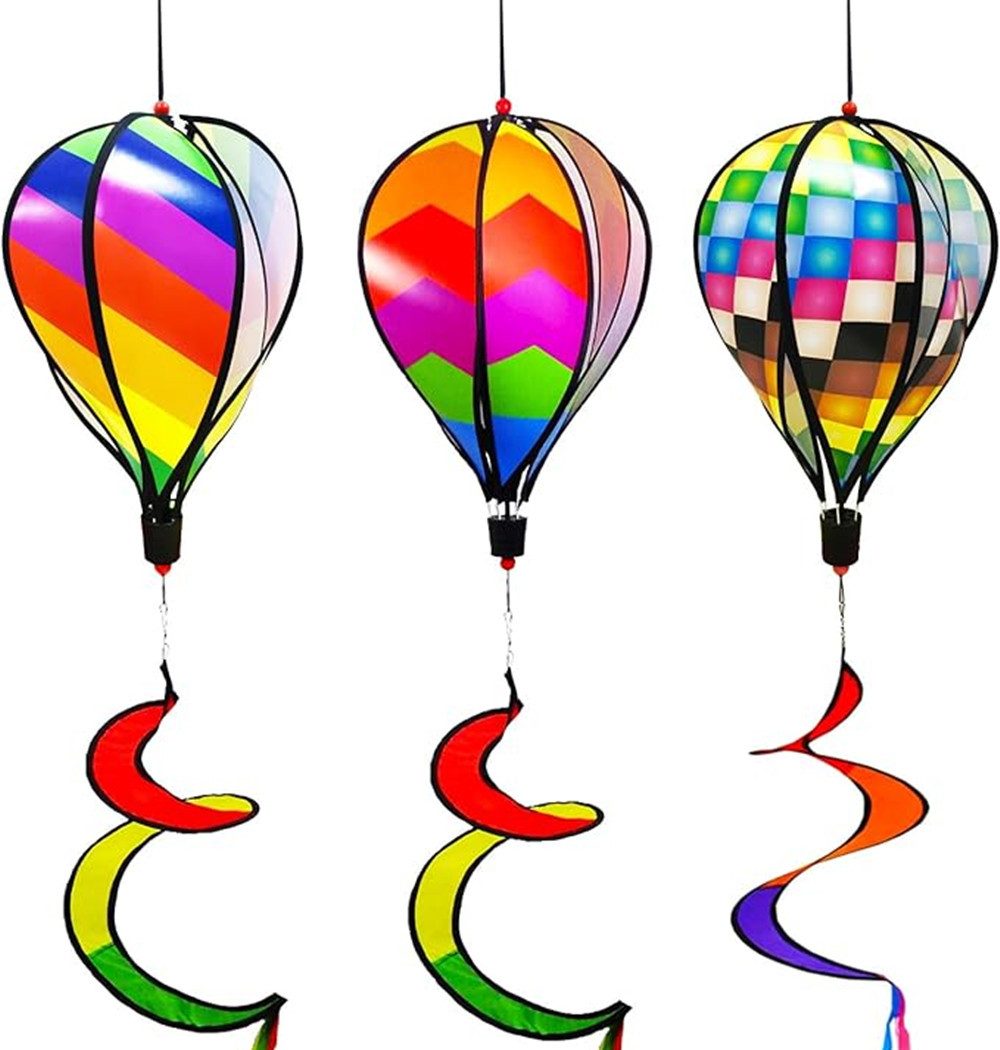 XDeer Windspiel 3pcs 130cm Heißluftballon Windspiele,Garten Pinwheels Wirbel, Wind Spinner Windmühle Gestreifte,Hängendes Yard Dekoration