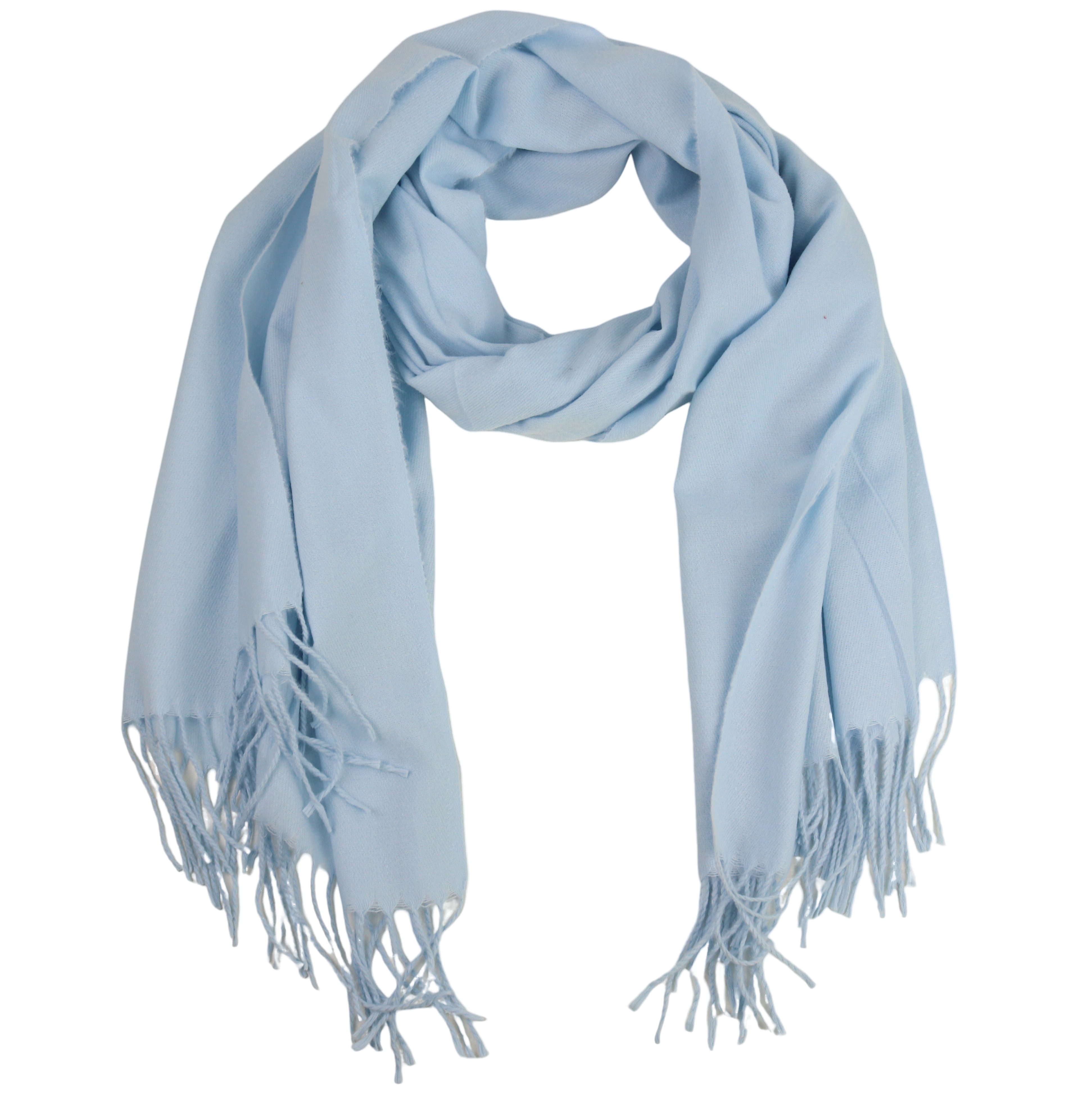 MIRROSI Modeschal Schal Damen Halstuch für Herbst Farben Unifarbe Skyblue ideal (Viele und 70x180cm, weicher zur Fransen, mit tolle Auswahl), warmer und Winter