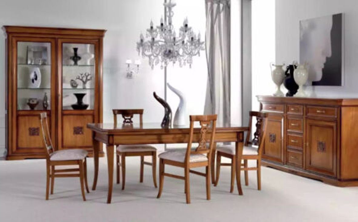 Design Möbel Tisch Vitrine), 4x Made Stühle Neu, Set + + Esszimmer in Italy (7-St., 4x Stühle + Sideboard Esstisch JVmoebel Vitrine Holz Esszimmer-Set