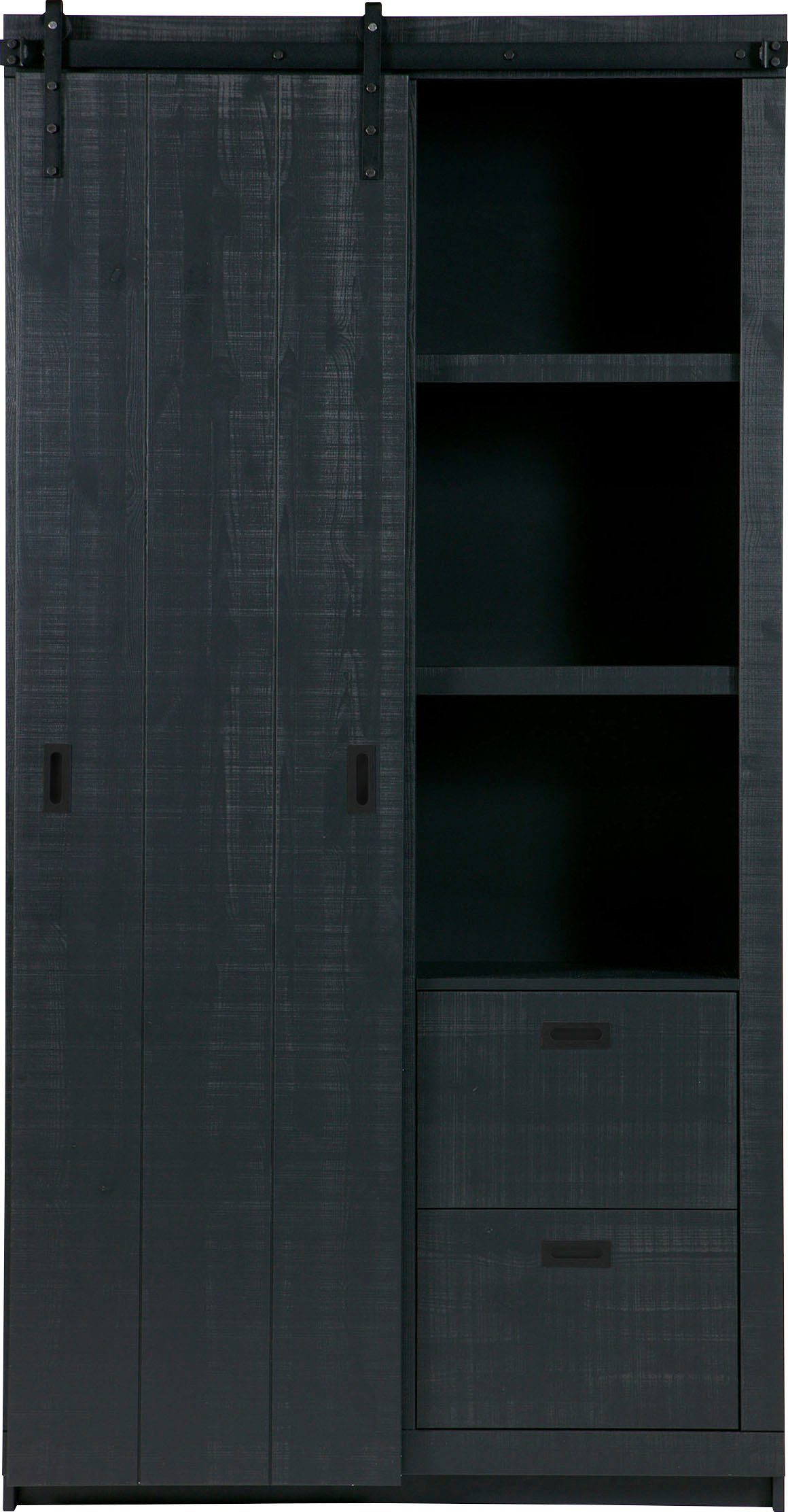 WOOOD Vitrine Slide Barn FSC®-Kiefernholz bandsägerauh, H 230 x B 122 x T 37 cm Metallschiene für Schiebetür, pfleigleicht, lackierte Oberfläche