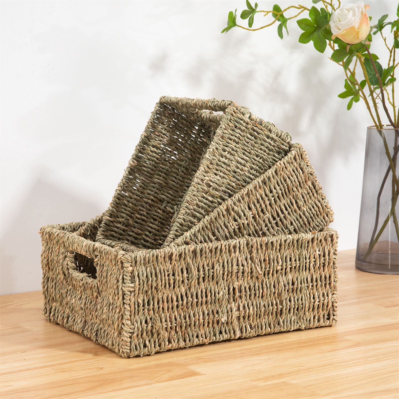 IDIMEX Aufbewahrungskorb CABO (Set), Aufbewahrungsbox 3er Set geflochten aus Seegras praktischer Organizer
