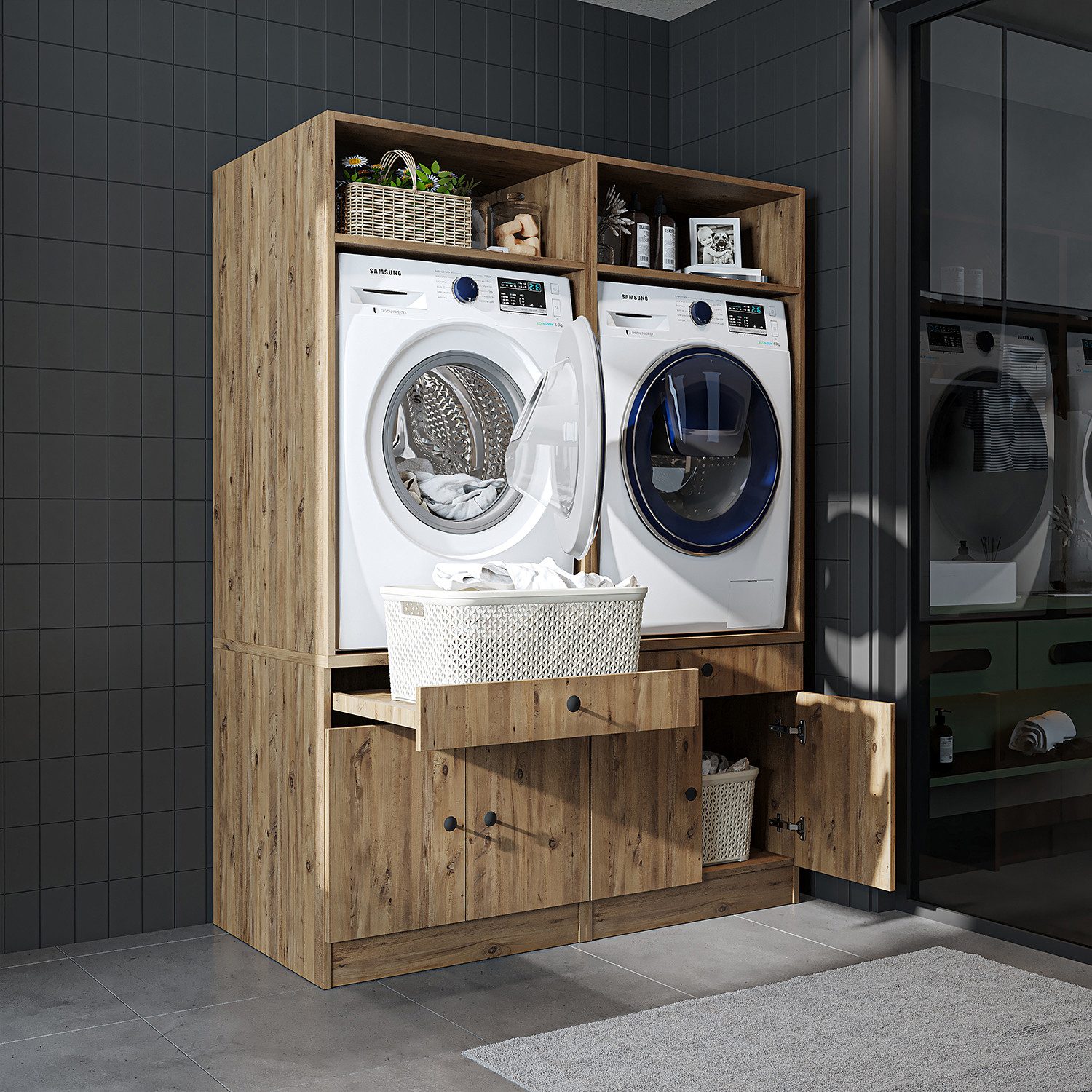 Roomart Waschmaschinenumbauschrank (Waschmaschinenschrank Trocknerschrank Waschturm)
