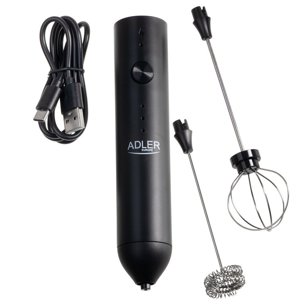 ADLER EUROPE Milchaufschäumer AD 4533 elektrisch wiederaufladbar, 2-in-1 Handaufschäumer, mit Schneebesen, USB-C, für Latte, Cappuccino, Matcha