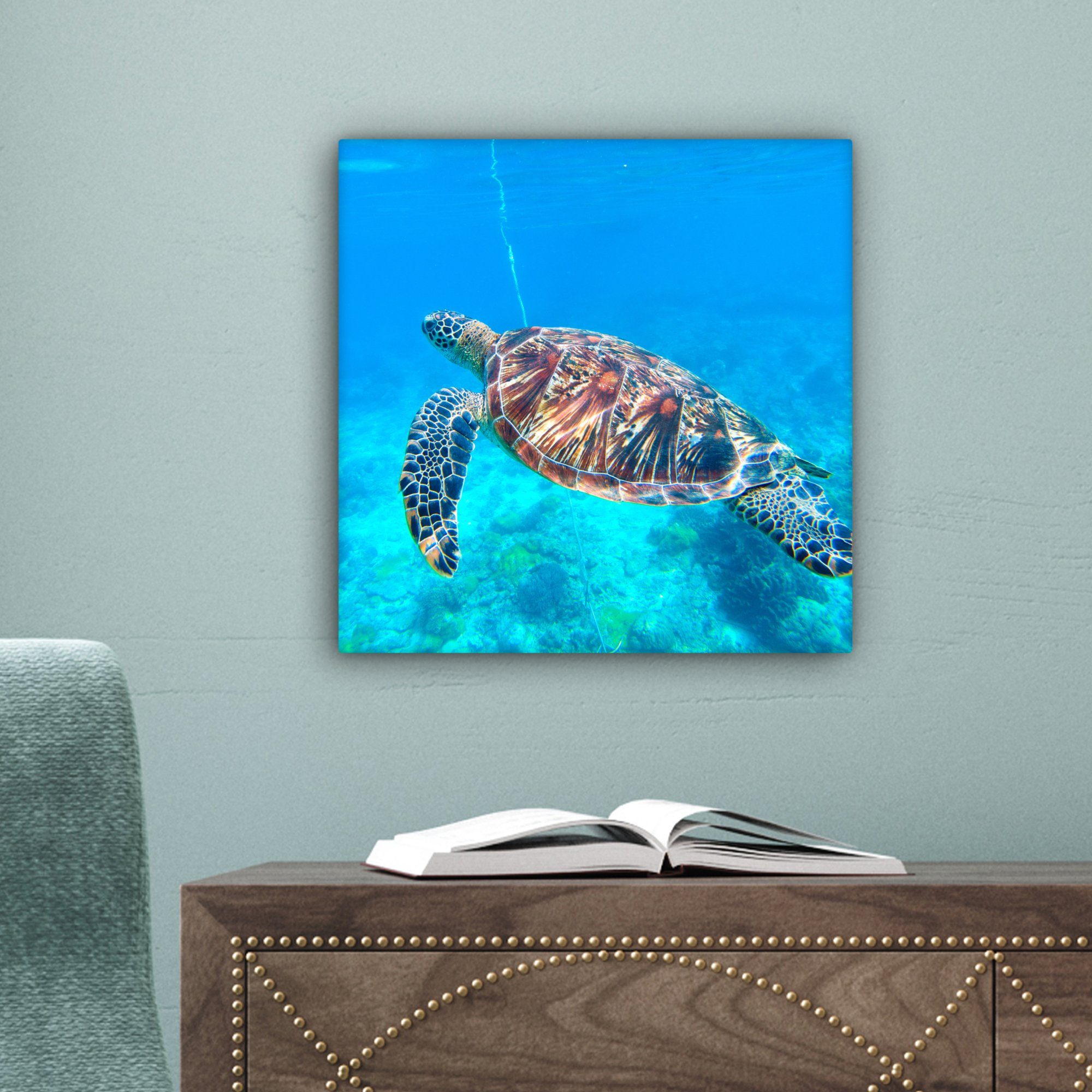 Wasser, Schlafzimmer, OneMillionCanvasses® Leinwand für Schildkröte Meer Leinwandbild St), cm Bilder - (1 - 20x20 Wohnzimmer