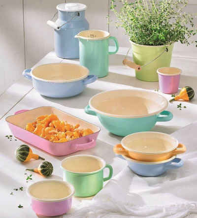 Riess Milchtopf Riess Topf hoch mit Chromrand Ø18cm 3 Liter Emaille Classic Pastell, Emaille