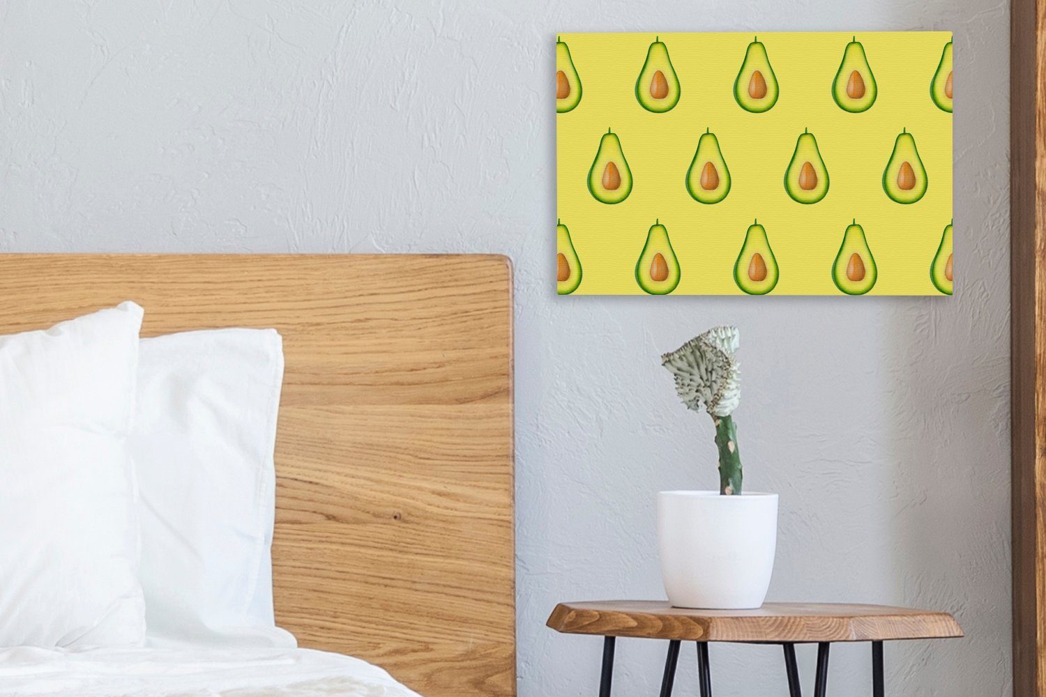 Avocado Muster Wanddeko, (1 30x20 Gelb, Wandbild Leinwandbilder, St), OneMillionCanvasses® - Aufhängefertig, cm Leinwandbild -