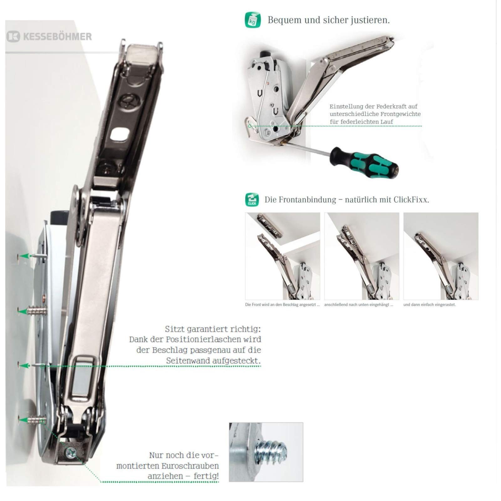 Kesseböhmer Möbelbeschlag Klappenbeschlag Kesseböhmer FREEflap mini, Typ A für Klappenhöhen von 200 - 450 mm / 0,6 bis 4,6 kg
