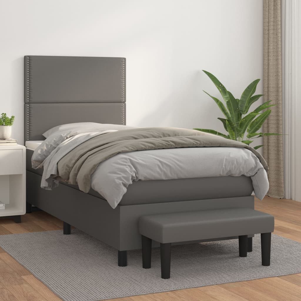 vidaXL Boxspringbett, Boxspringbett mit Matratze Grau 100x200 cm Kunstleder günstig online kaufen