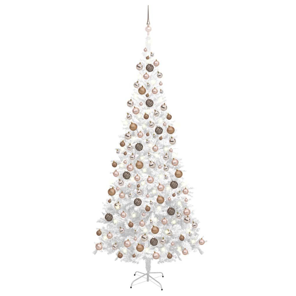 vidaXL Künstlicher Weihnachtsbaum Künstlicher Weihnachtsbaum mit Beleuchtung Kugeln L 240 cm Weiß