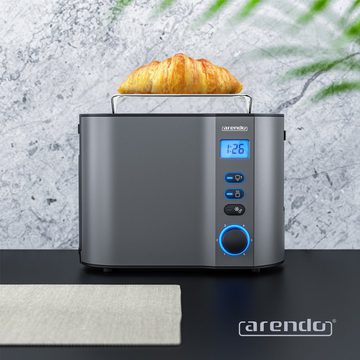 Arendo Toaster, 2 kurze Schlitze, für 2 Scheiben, 800 W, Kurzschlitz, Brötchenaufsatz, Wärmeisoliert, Display, Restzeitanzeige
