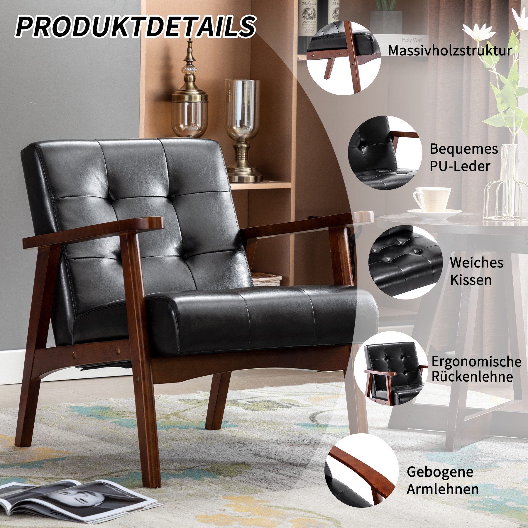 HomeMiYN Ohrensessel Skandinavischer Ohrensessel aus Kunstleder – Eleganz und Komfort