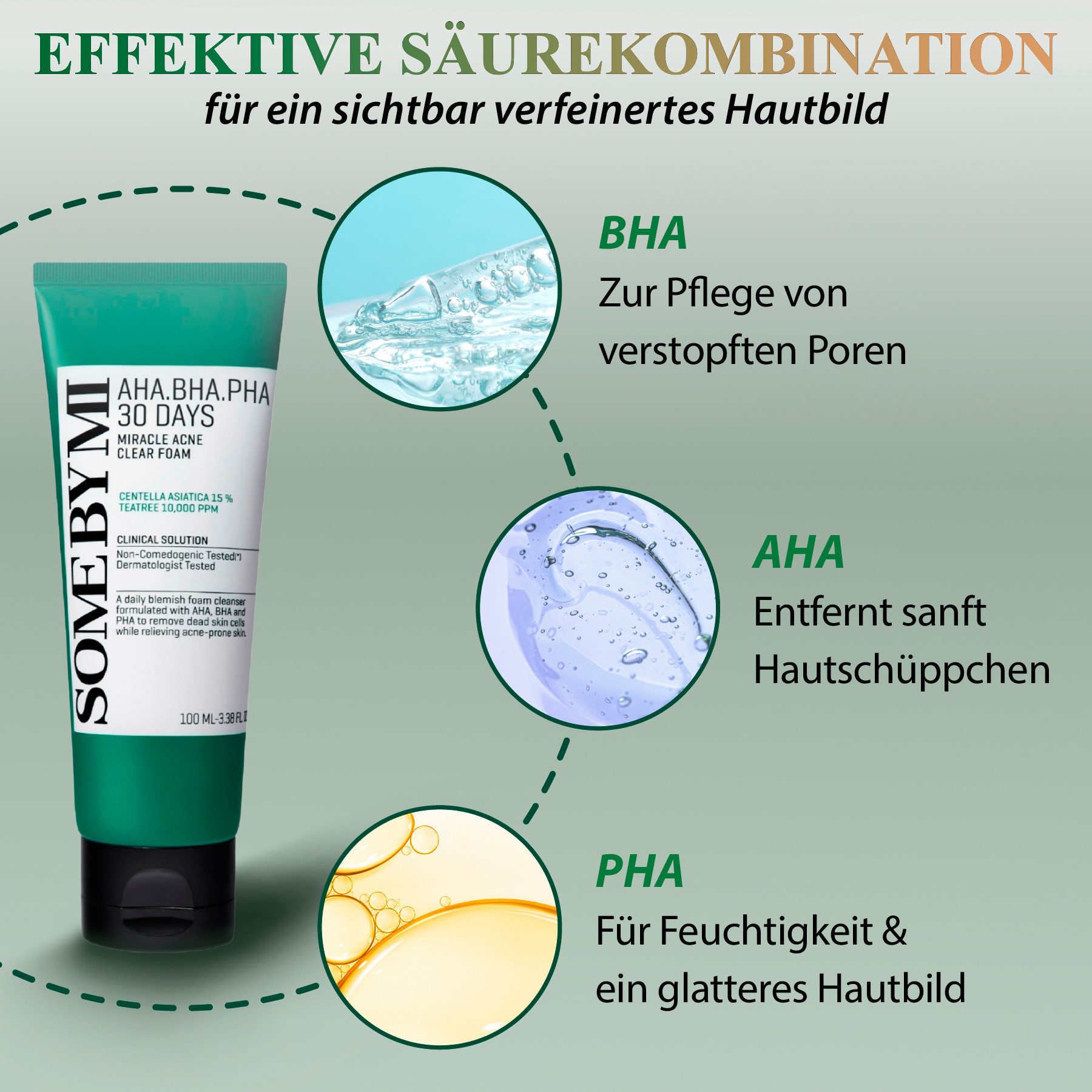 Some By Mi Gesichts-Reinigungsschaum Akne Peeling Schaum Miracle Acne Clear Foam 100ml, 1-tlg., Akne, Makel, Mitesser, Übermäßiges Öl, Vergrößerte Poren