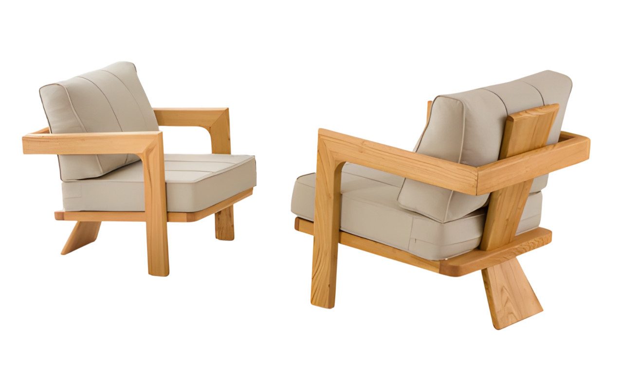 Sessel Beigefarbener Holz-Textil Sessel mit modernem Design und Komfort