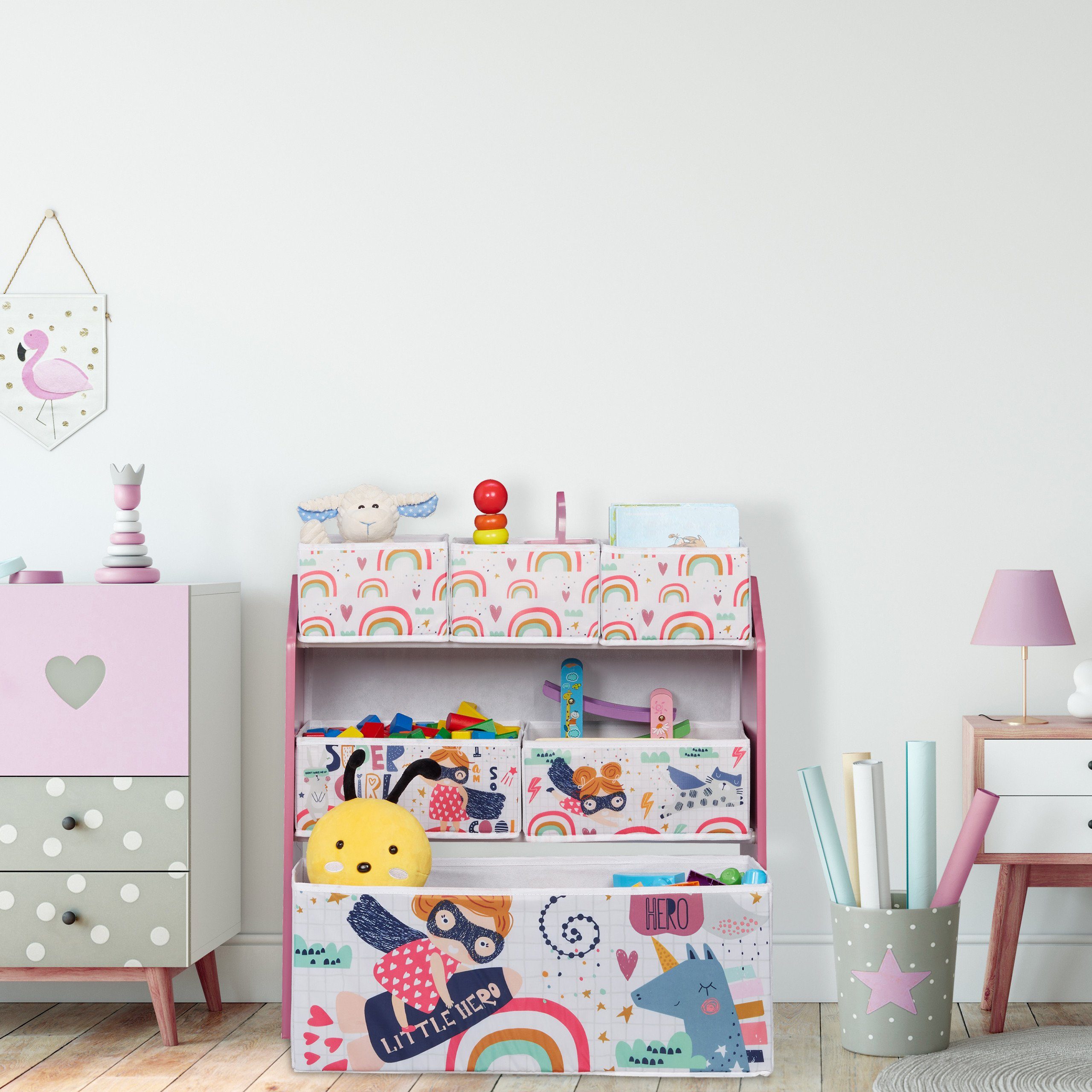 relaxdays Standregal Kinderregal mit 6 Aufbewahrungsboxen günstig online kaufen