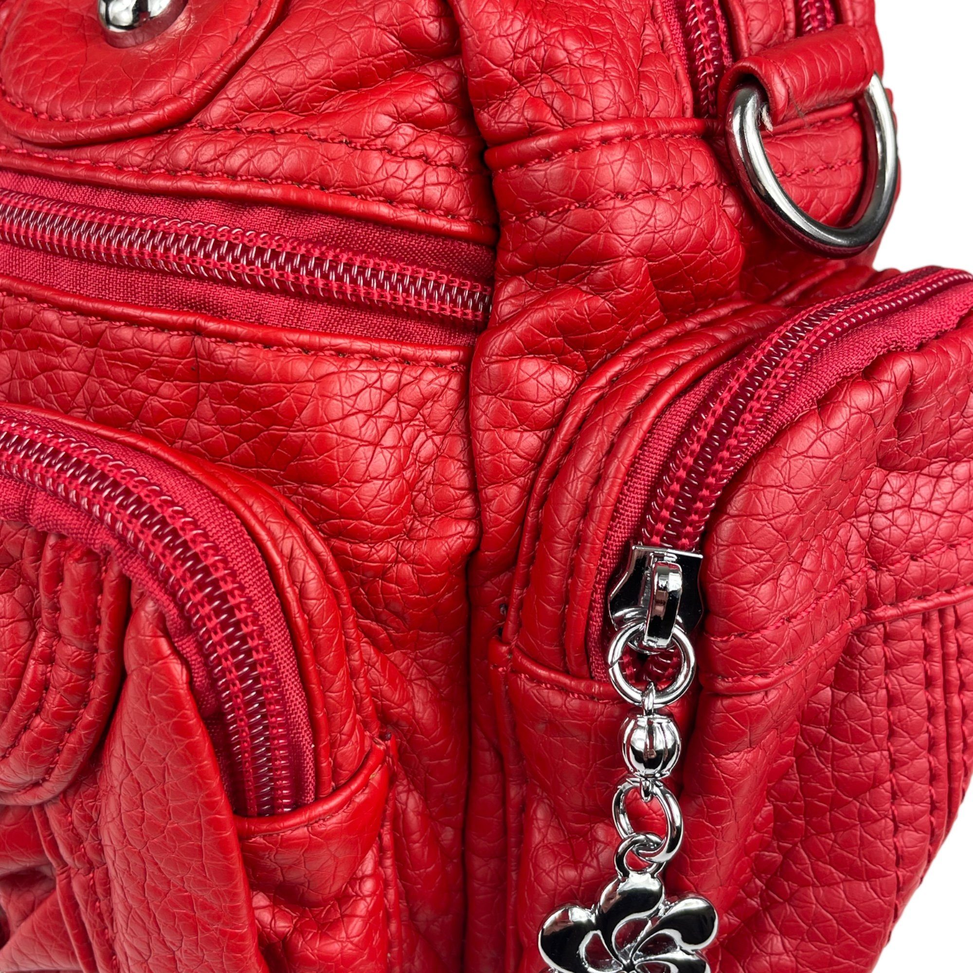 rot (Schultertasche) mit Fächer, viele Schulterriemen abnehmbarer Taschen4life verstellbarer klassische Schultertasche Damen Handtasche Nieten AKW22032,