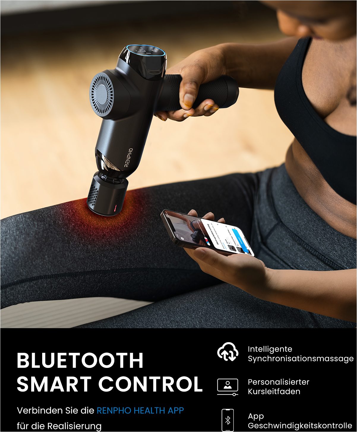 RENPHO Massagepistole Power+ Thermacool Massage Gun C001SH, Mit App-gesteurerter Heiz- und Kühlfunktion