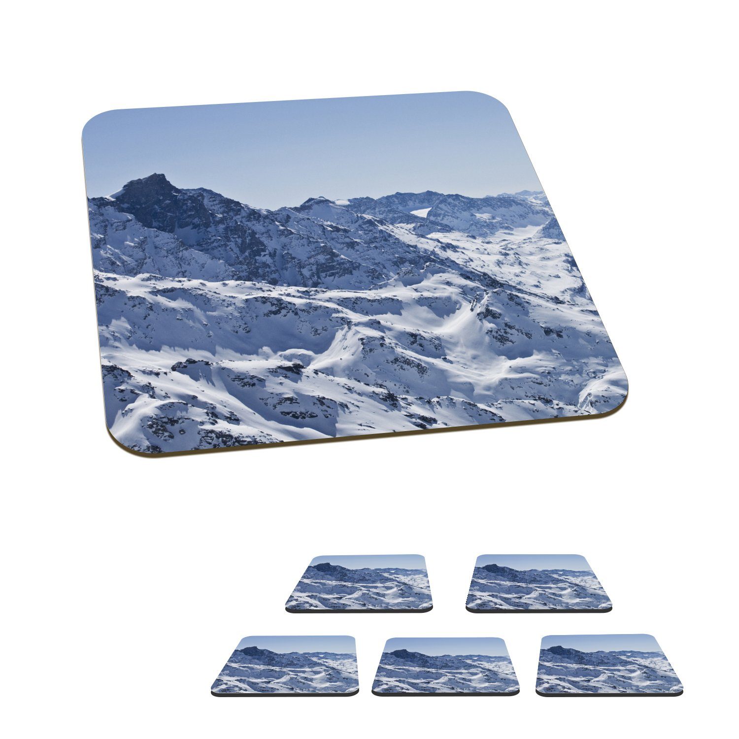 MuchoWow Glasuntersetzer Alpen - Berg - Schnee, Zubehör für Gläser, 6-tlg., Glasuntersetzer, Tischuntersetzer, Korkuntersetzer, Untersetzer, Tasse