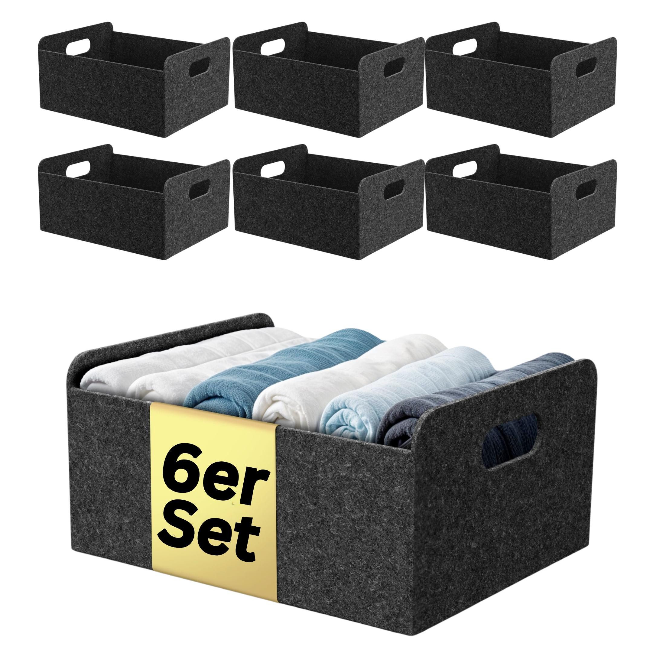 Bada Bing Aufbewahrungskorb Filzkorb Filz Aufbewahrungsbox Regalkorb Organizer Faltkorb Anthrazit (6er Set, 6 St., ca. 31 x 25 x 15 cm), faltbar