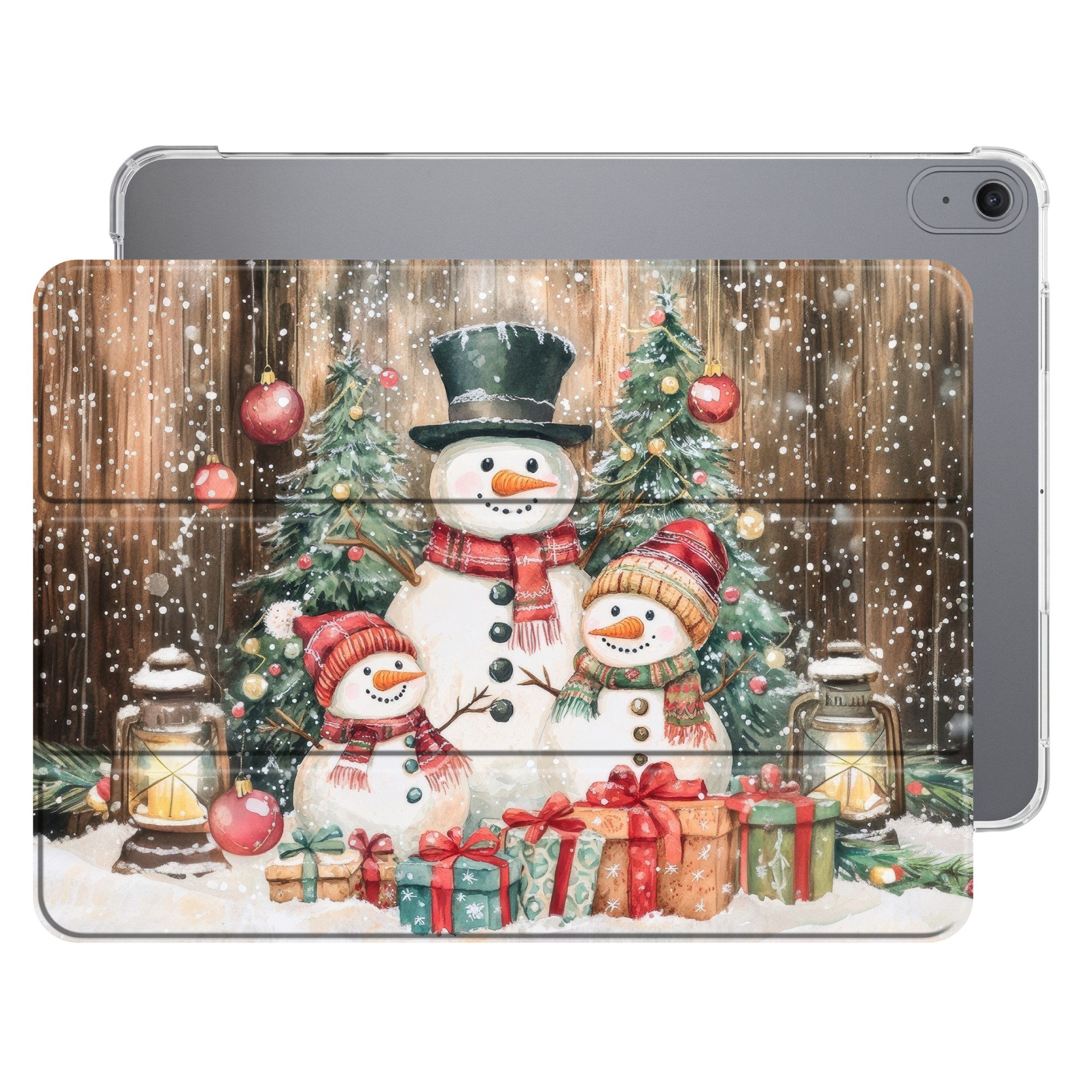 OnlyWow Tablet-Hülle Apple iPad Air 2026 13 inch Schneemann - Familie - Farbenfroh, Flip Cover, Magnetisch, mit Standfunktion, Print