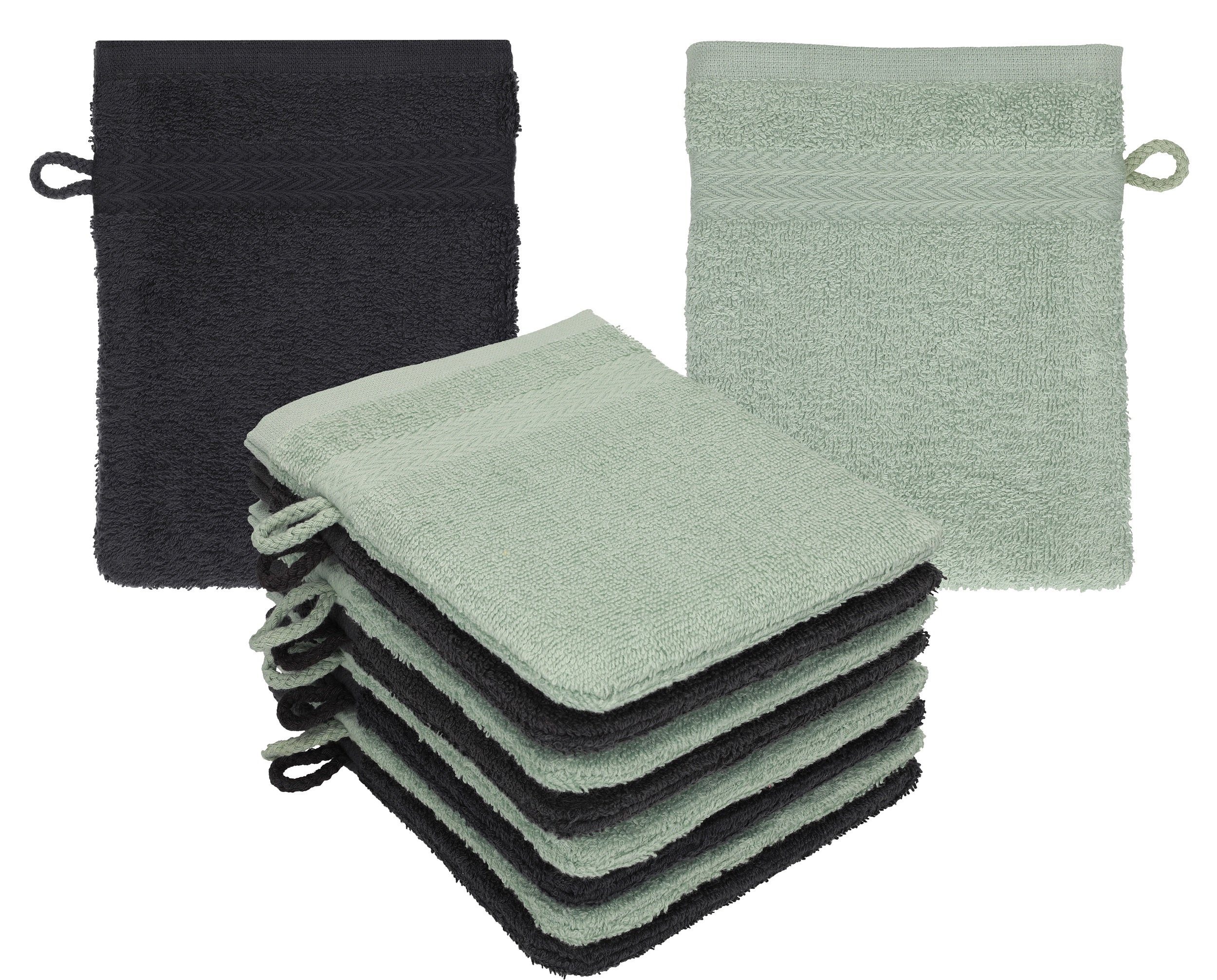 Betz Waschhandschuh 10 Stück Waschhandschuhe Premium 100% Baumwolle Waschlappen Set 16x21 cm Farbe Graphit - heugrün (10-tlg)