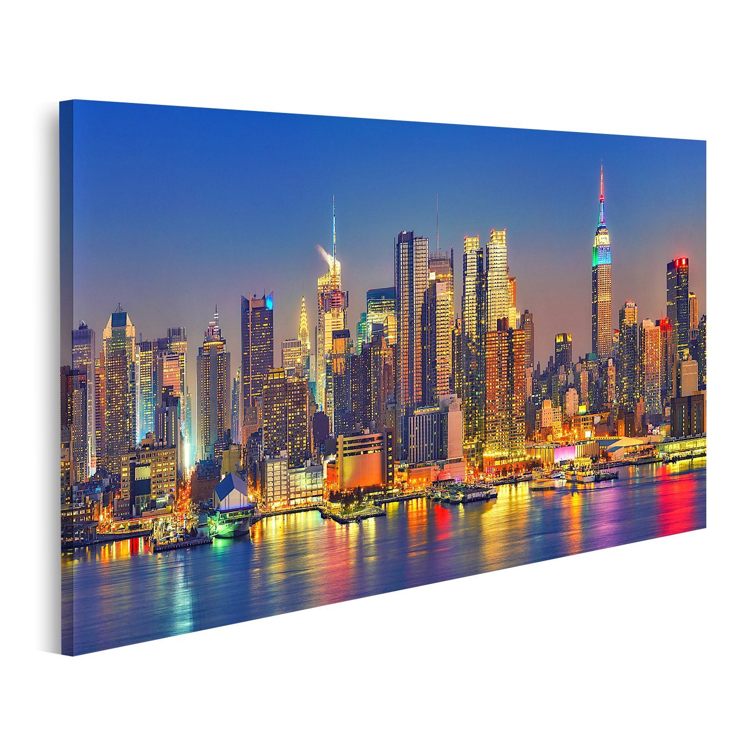 Leinwandbild Bild auf Leinwand Blick Auf Manhattan Bei Nacht New York Usa Wandbild