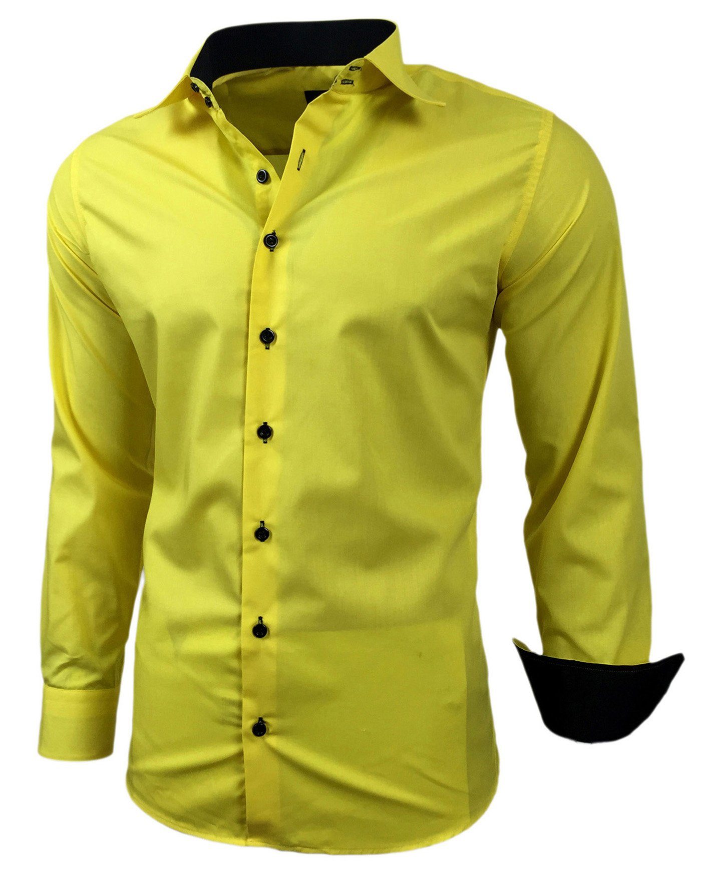 Langarmhemd Kentkragen Businesshemd Slim Fit Hemd mit farblich abgesetzten B-444