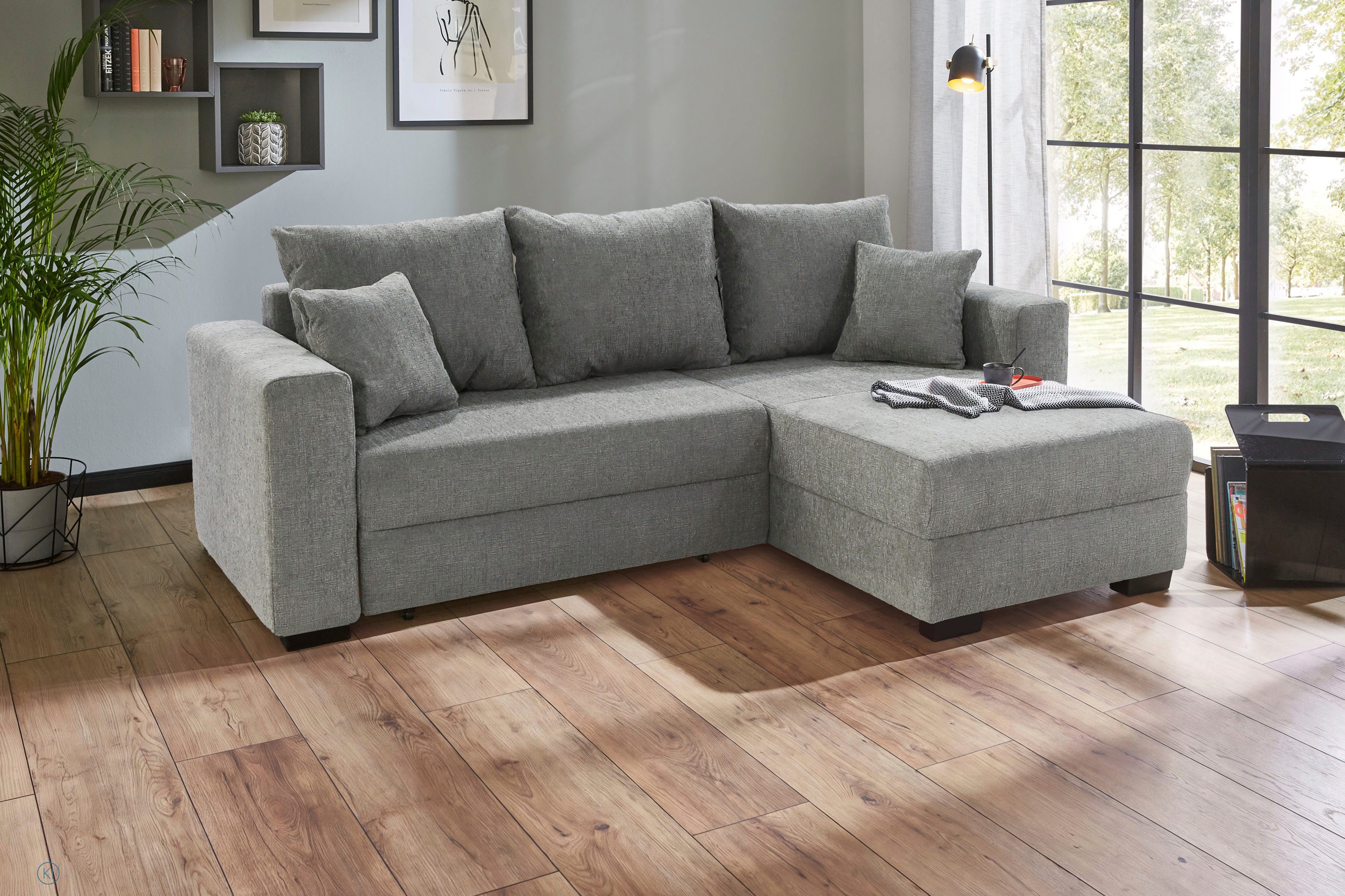 Jockenhöfer Gruppe Ecksofa Ecksofa Elmau, Größe Ottomane: L, B:235cm, optional mit Topper, mit Schlaffunktion, Topper, Bettkasten & 2 Zierkissen