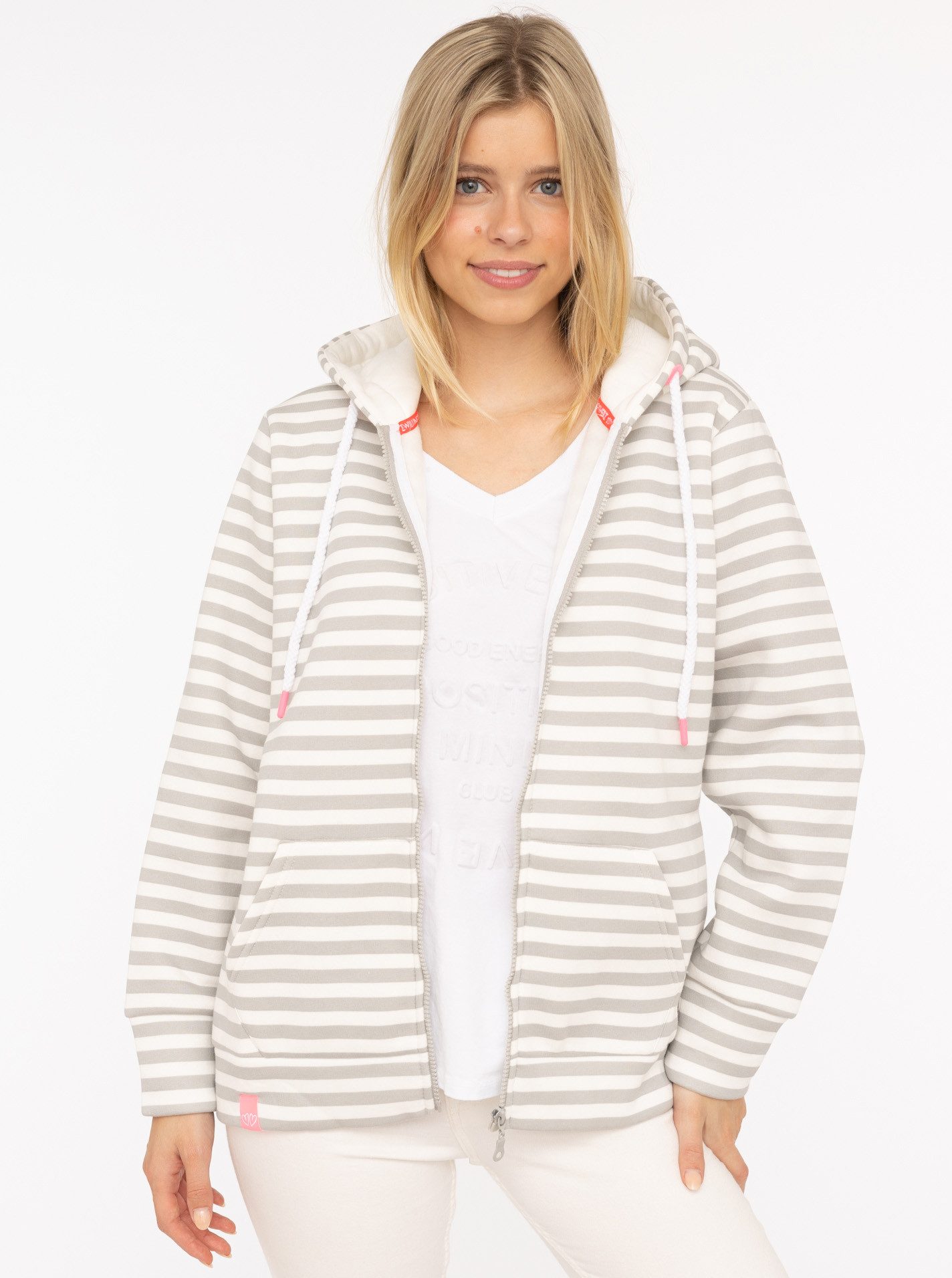 Zwillingsherz Kapuzensweatjacke Streifen, Kapuze, Reißverschluss, modisch, Langarm, Taschen