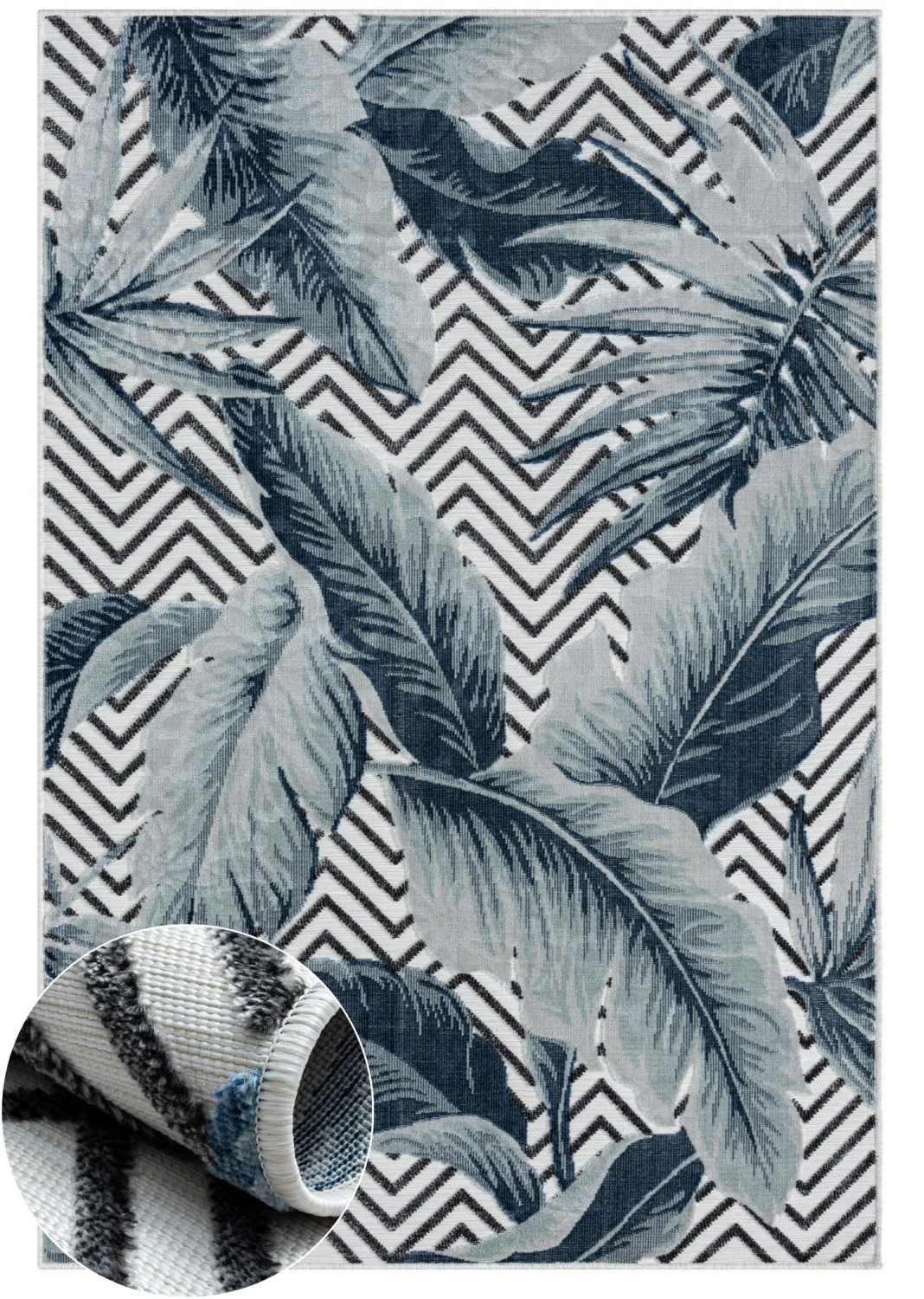 Wohnando Teppich MY-RUG Outdoor-Teppich "Azure" 150x80 cm, blau, rechteckig, Höhe: 8 mm, mit floralem Hoch-Tief-Design, für gemütliche Stunden draußen